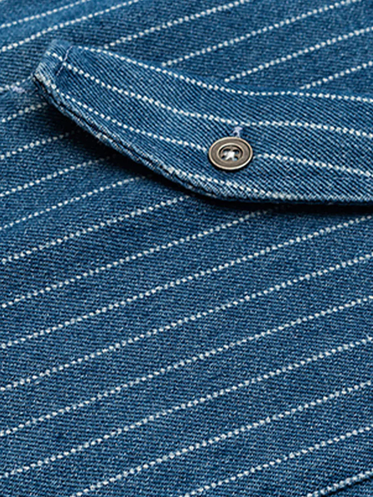 WABASH Irregular Pocket Striped Denim Shirt - Image 7