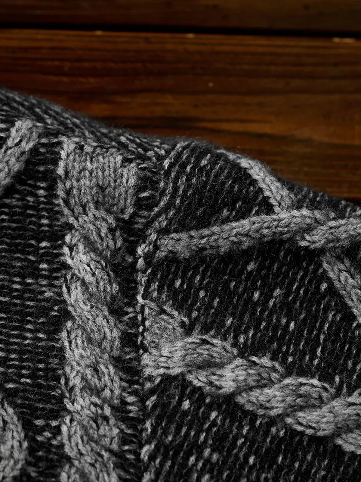 Crew Neck Sweater with Diamond Cable Knit Pattern - Image 11