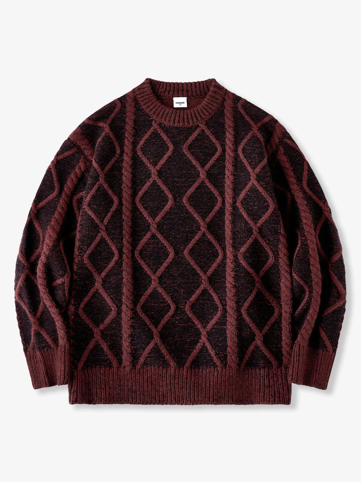 Crew Neck Sweater with Diamond Cable Knit Pattern - Image 3