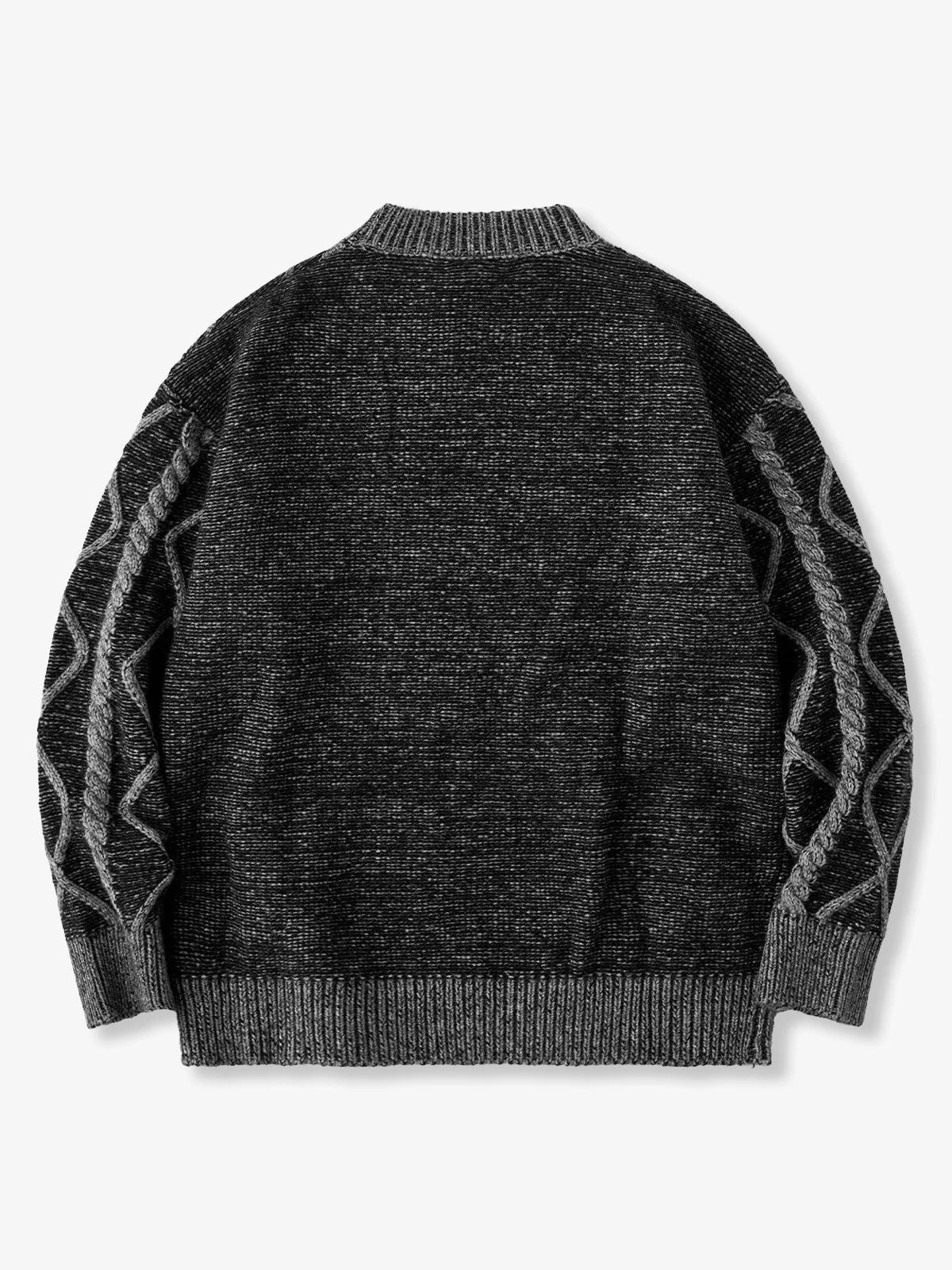 Crew Neck Sweater with Diamond Cable Knit Pattern - Image 4