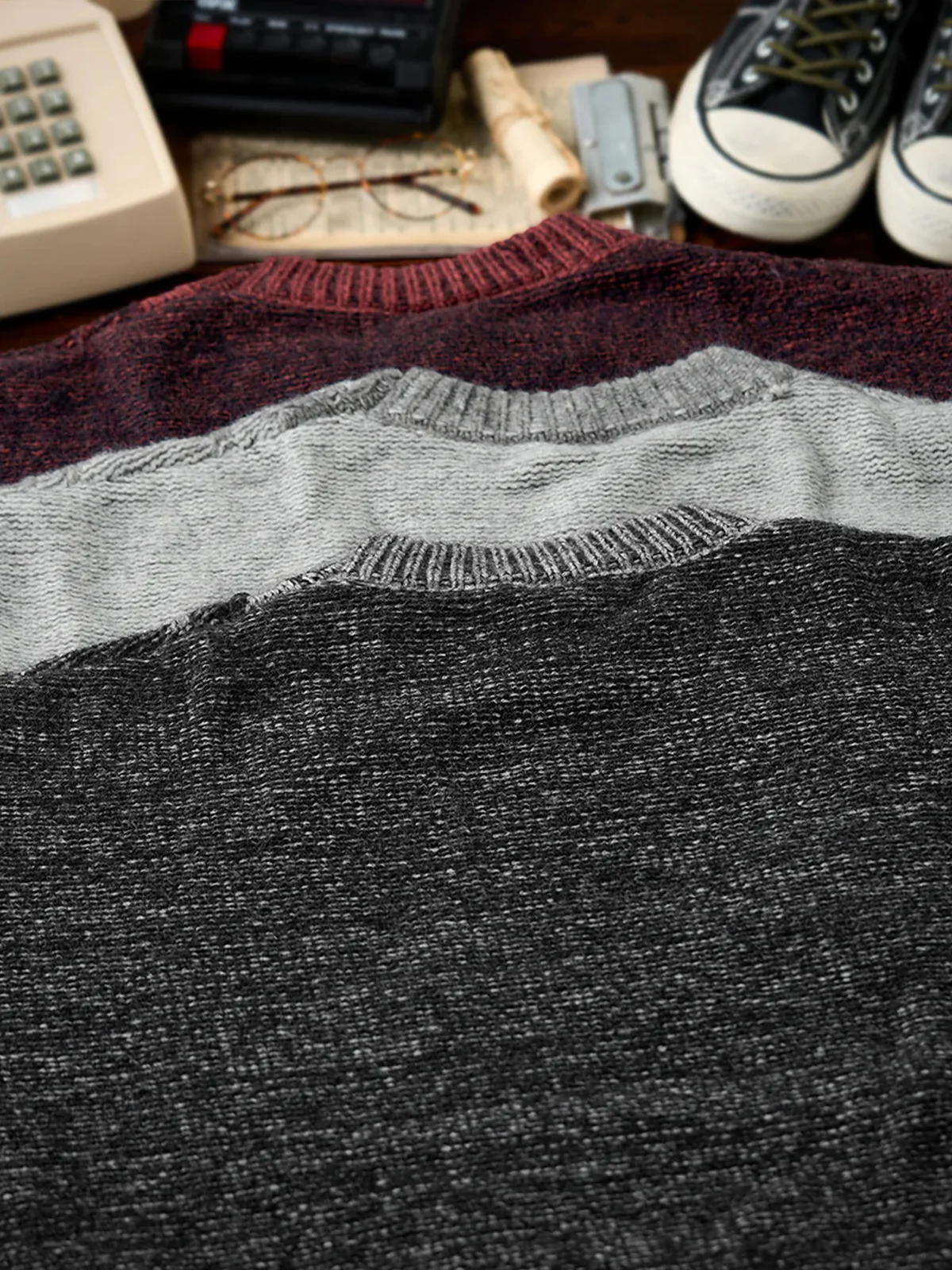 Crew Neck Sweater with Diamond Cable Knit Pattern - Image 7