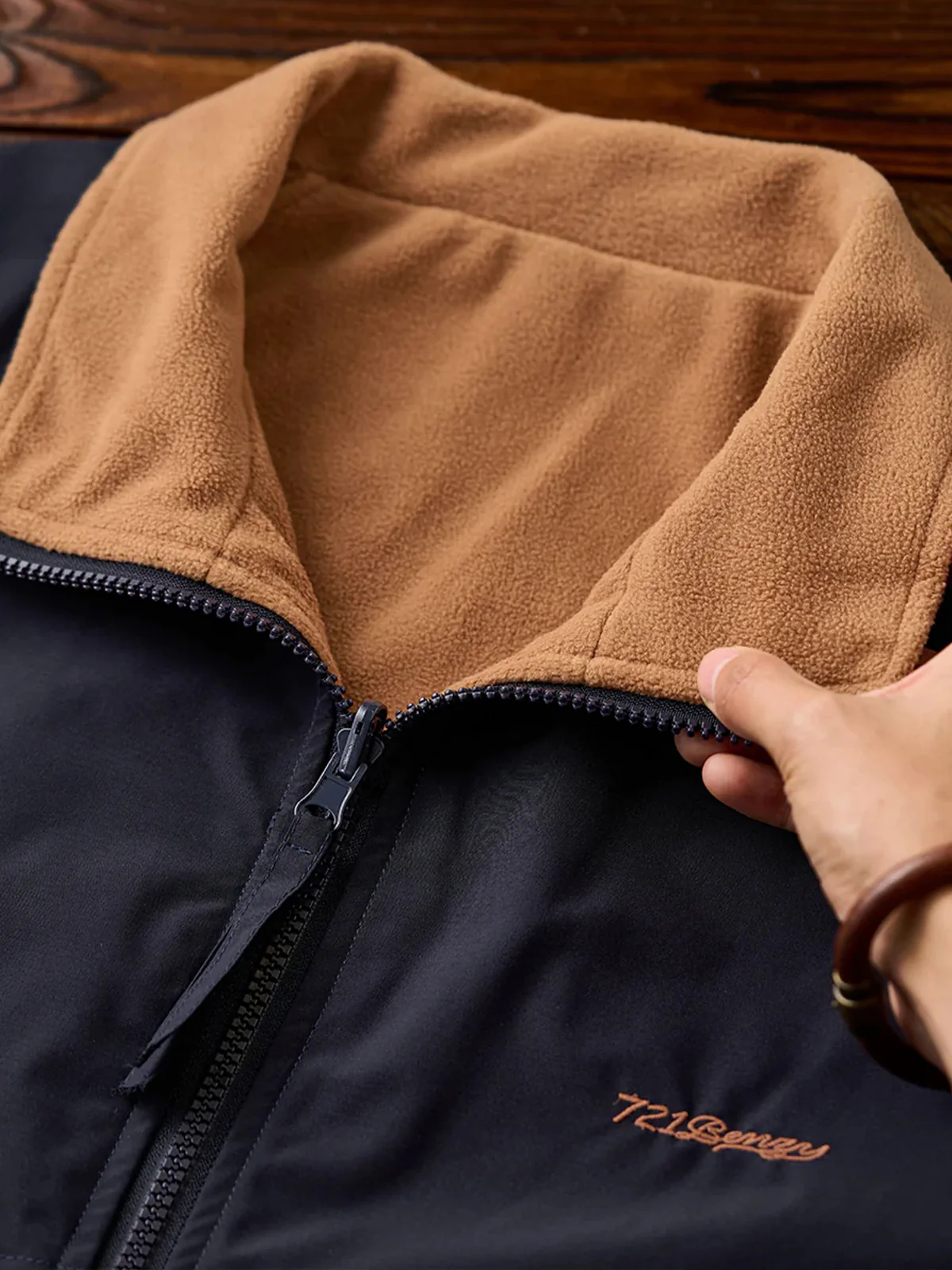 Reversible Stand Collar Jacket with Mini Chest Embroidery - Image 15