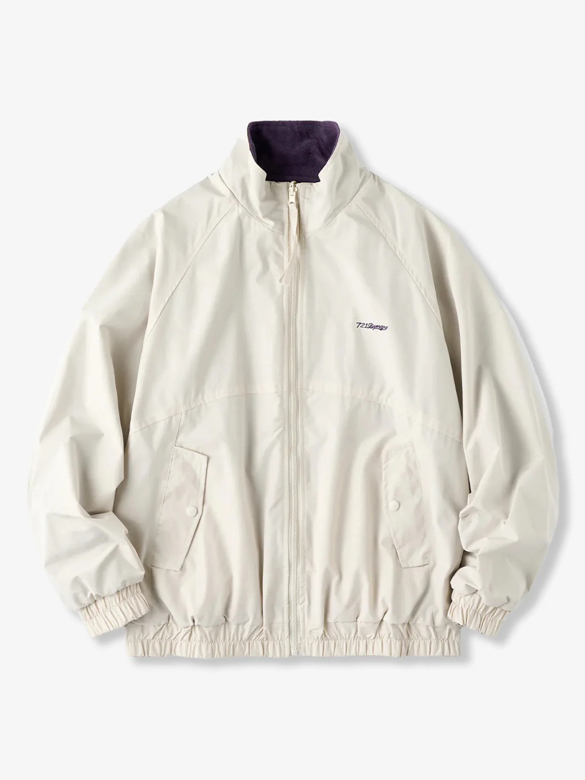 Reversible Stand Collar Jacket with Mini Chest Embroidery - Image 3