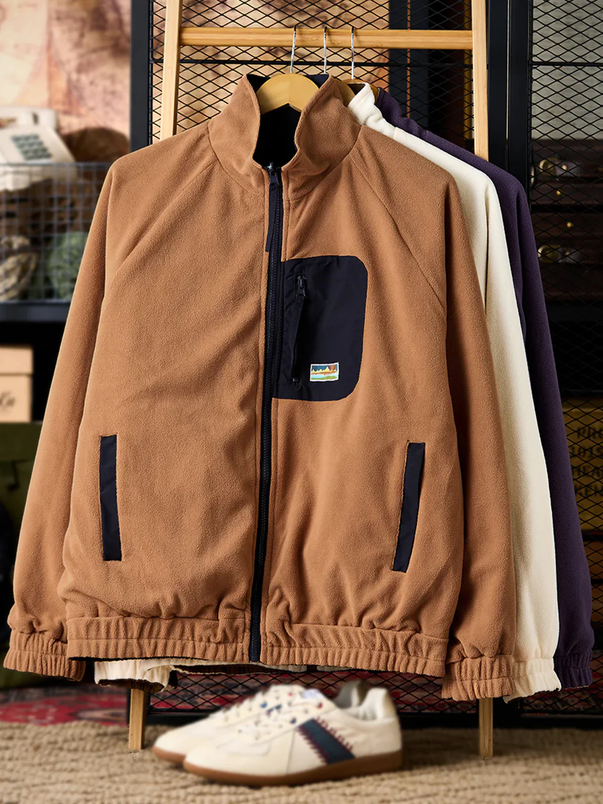 Reversible Stand Collar Jacket with Mini Chest Embroidery - Image 8