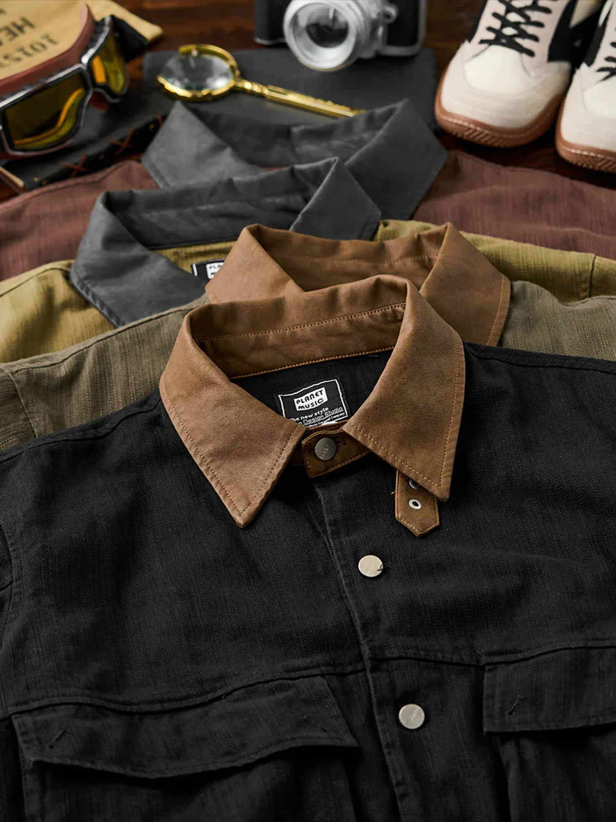 Mixed-Material Hunting Jacket with Leather-Effect Collar - Image 7