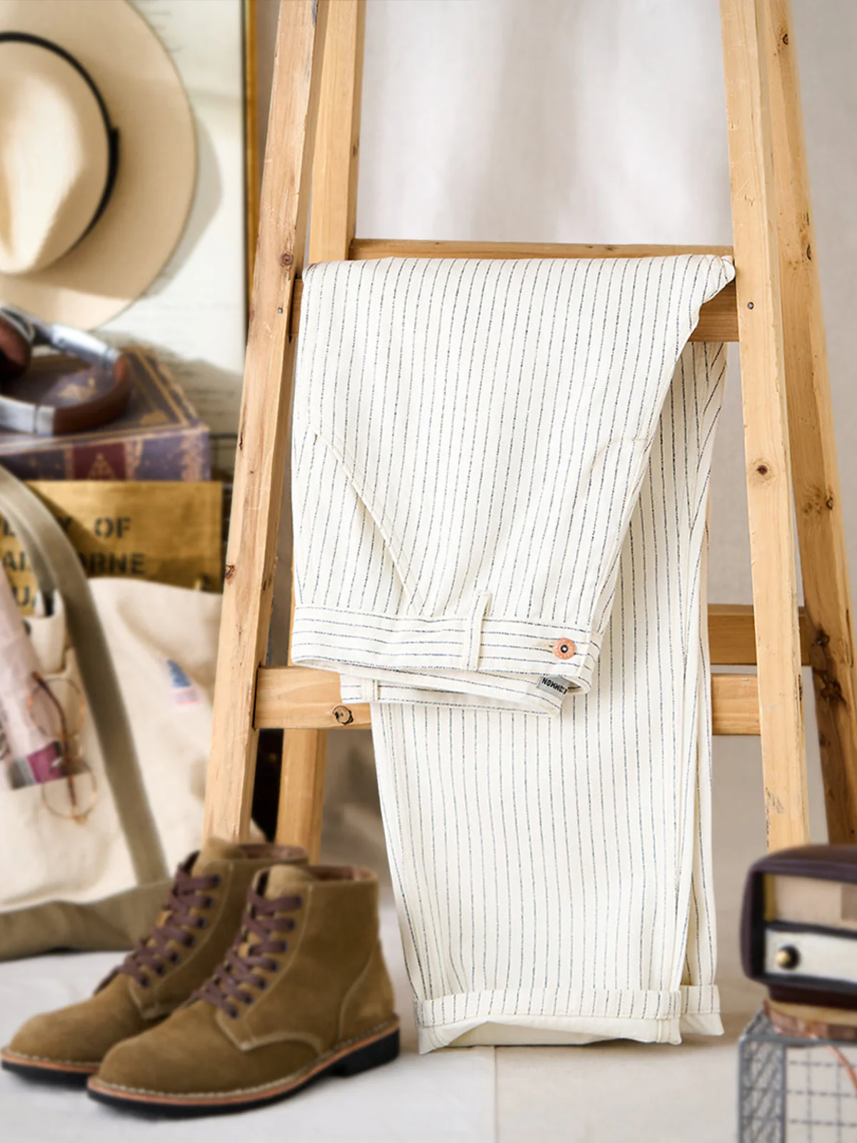 Wabash Stripe White Work Denim Pants - Image 3