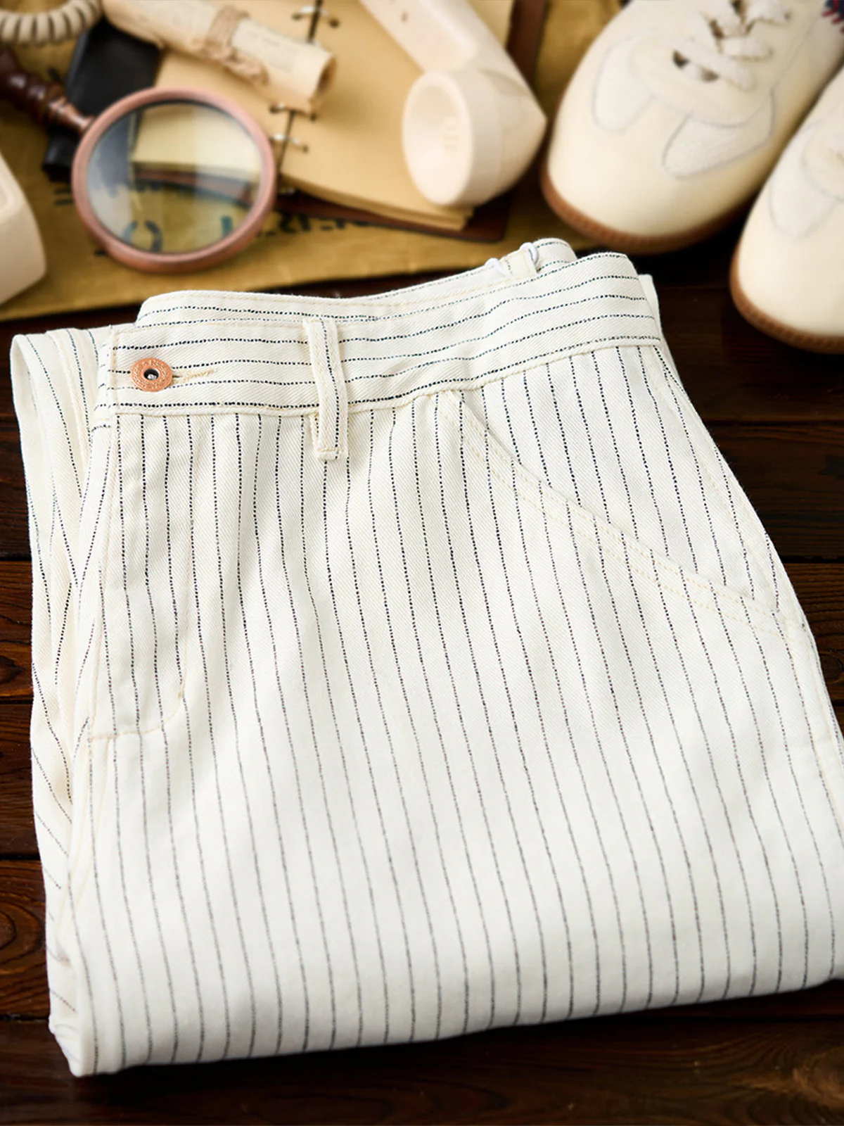 Wabash Stripe White Work Denim Pants - Image 5