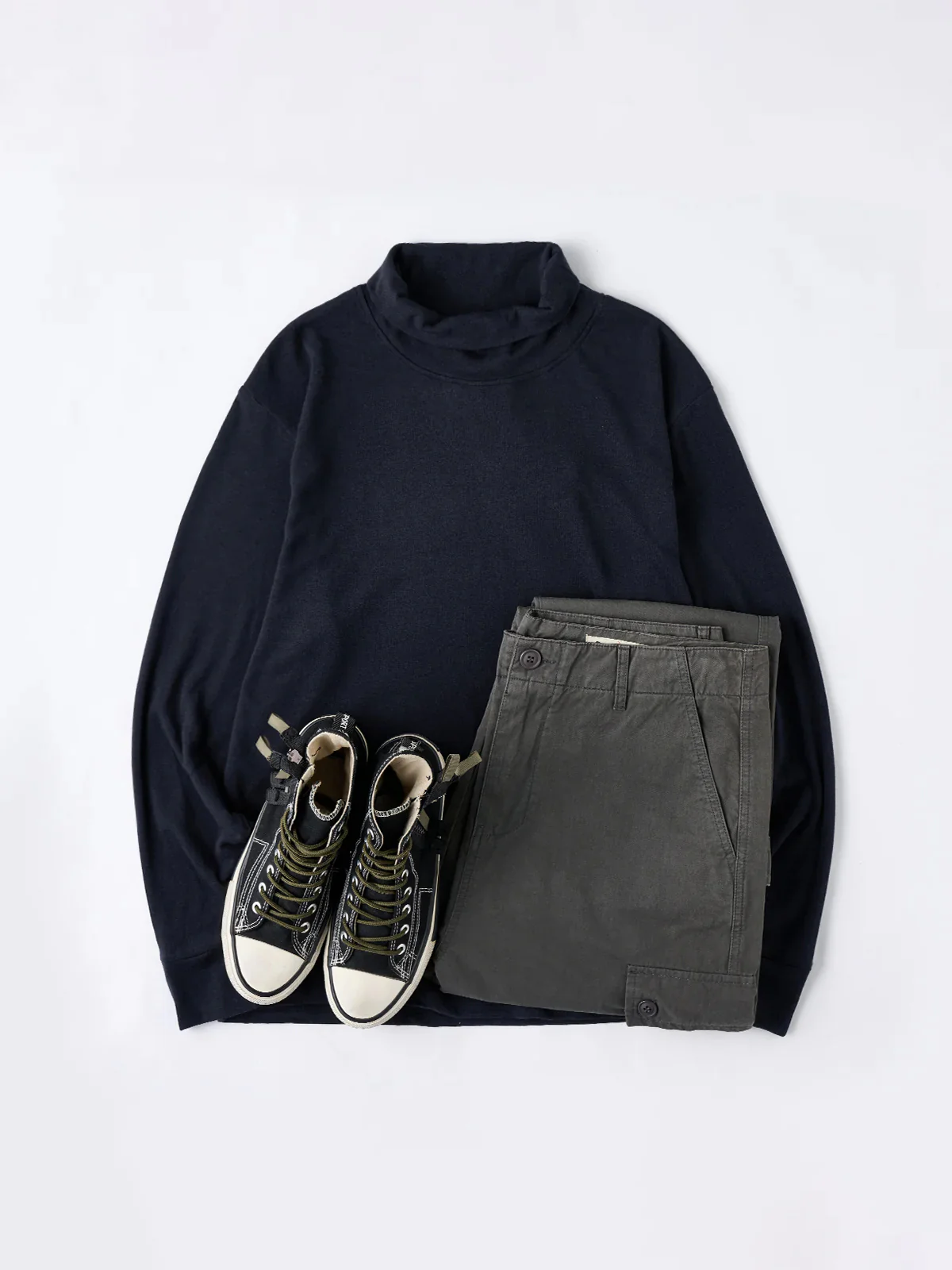 260g Heavyweight Brushed High-Neck Long Sleeve T-Shirt - Image 16