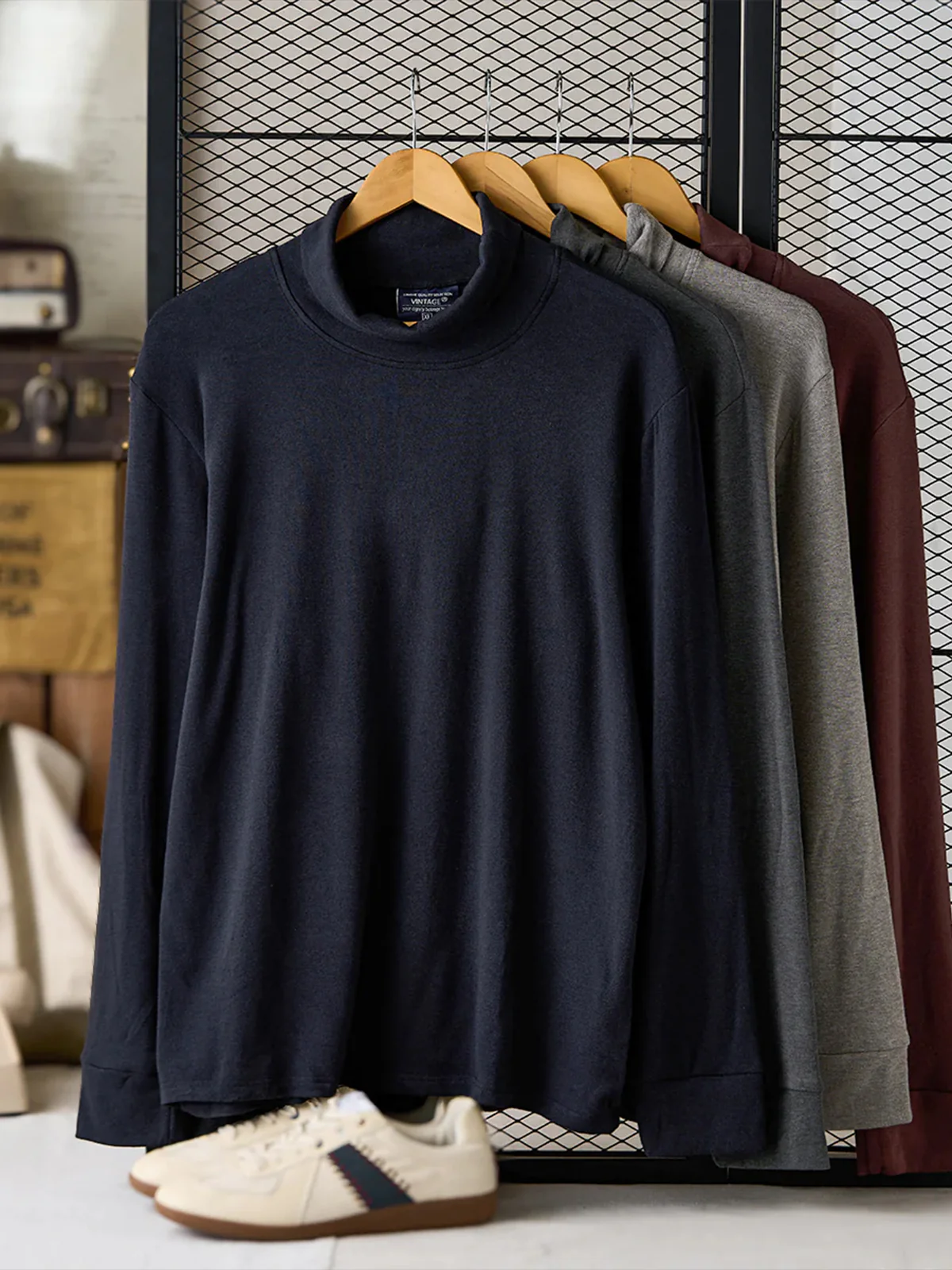 260g Heavyweight Brushed High-Neck Long Sleeve T-Shirt - Image 6