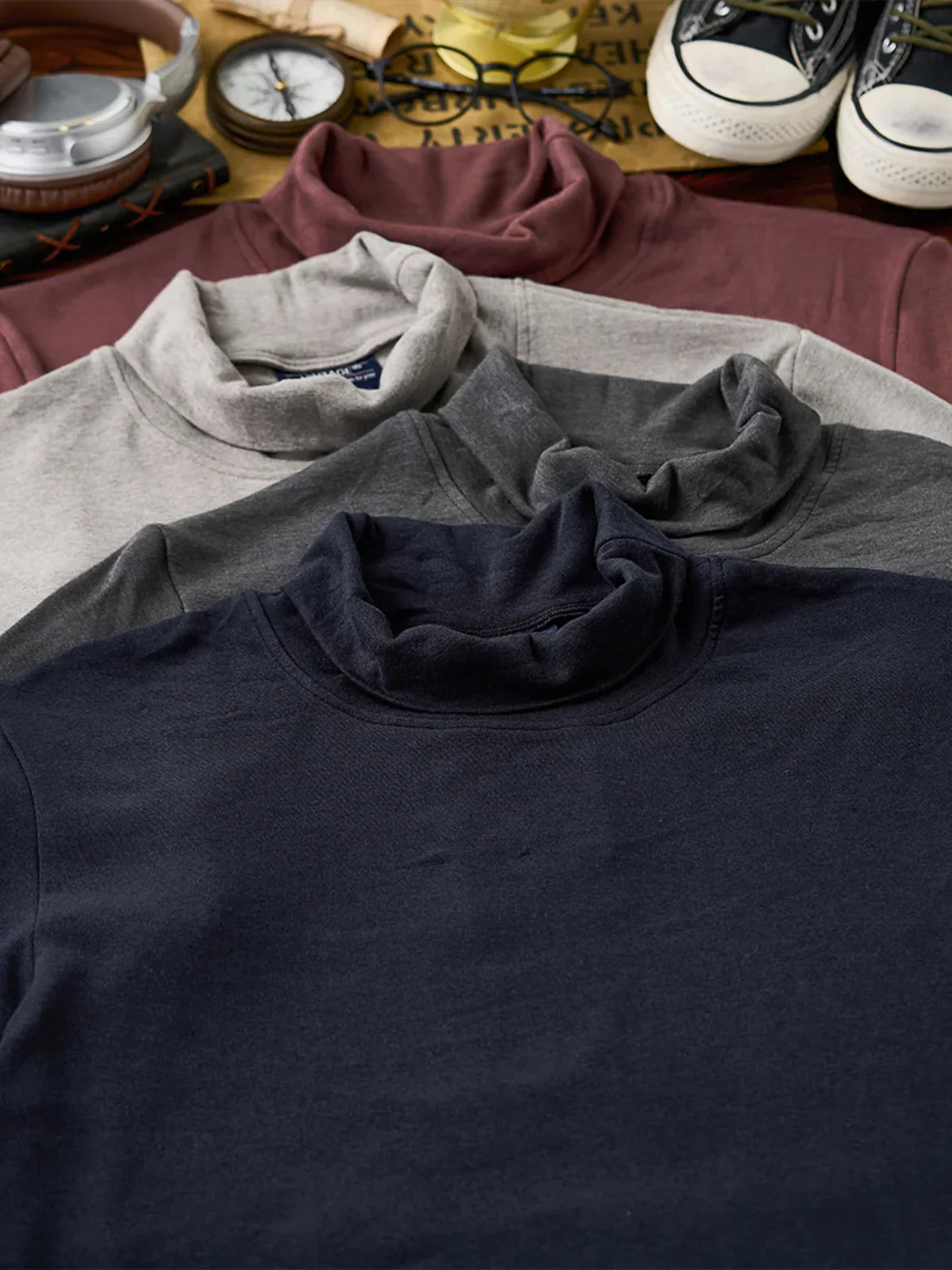 260g Heavyweight Brushed High-Neck Long Sleeve T-Shirt - Image 7