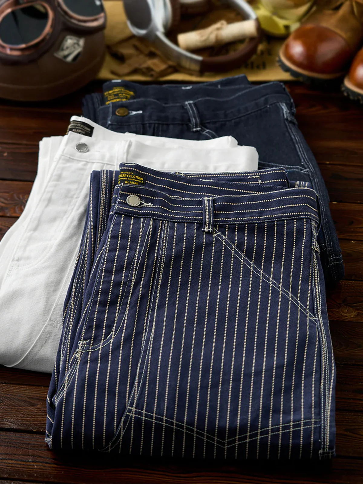 Washed Denim Pants – Wabash Stripe & Solid 3 Colors - Image 7