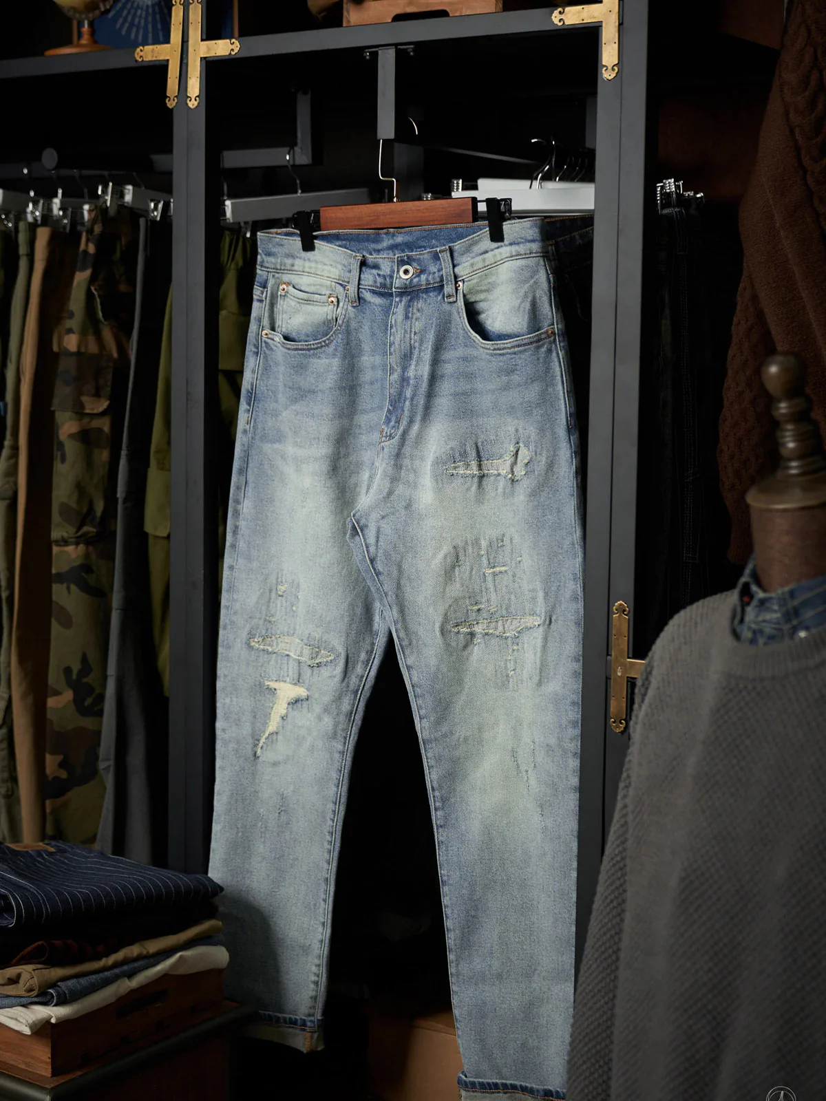 Heavyweight Handmade Distressed Denim Pants - Image 4