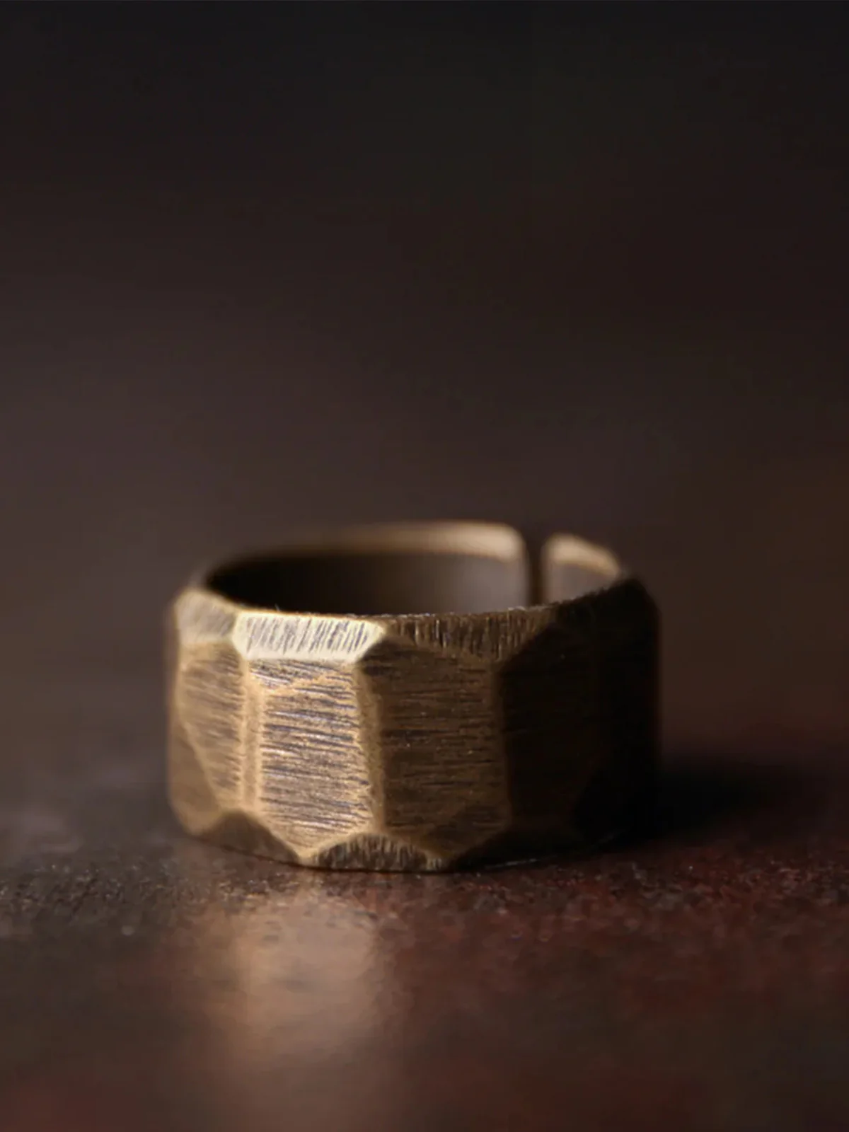 Handcrafted Multi-Faceted Open Ring in Red Copper & Brass - Image 4