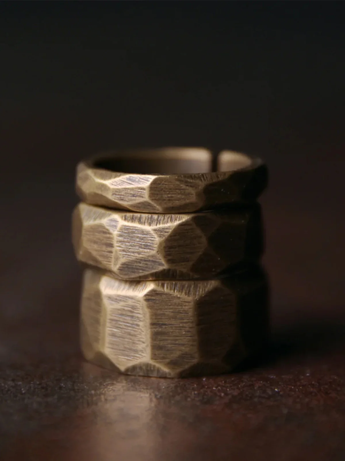 Handcrafted Multi-Faceted Open Ring in Red Copper & Brass - Image 5