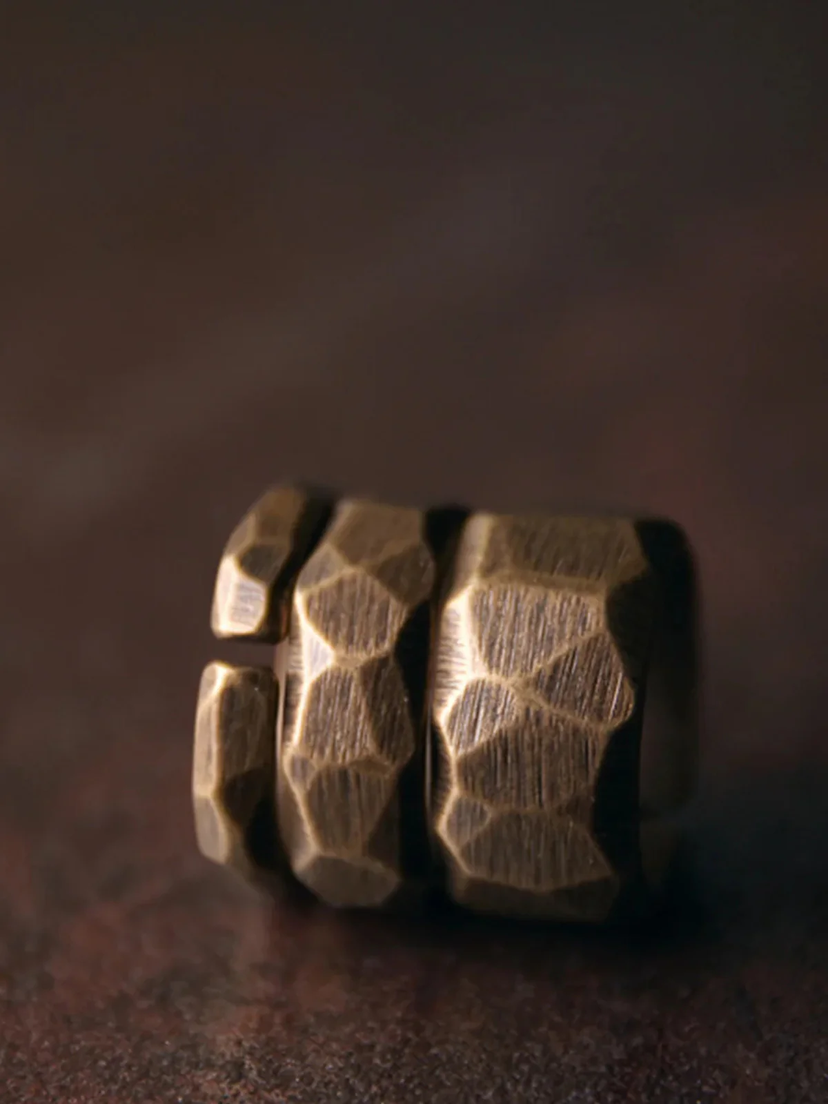 Handcrafted Multi-Faceted Open Ring in Red Copper & Brass - Image 6