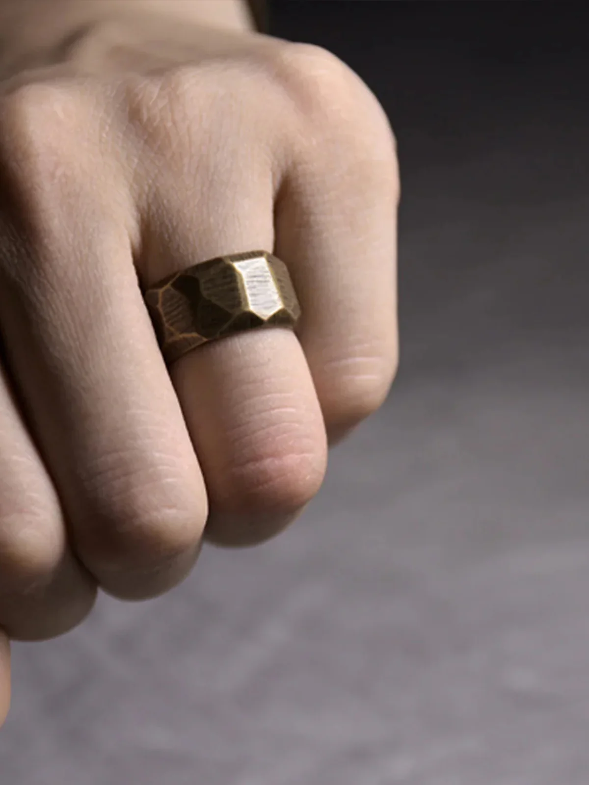 Handcrafted Multi-Faceted Open Ring in Red Copper & Brass - Image 7