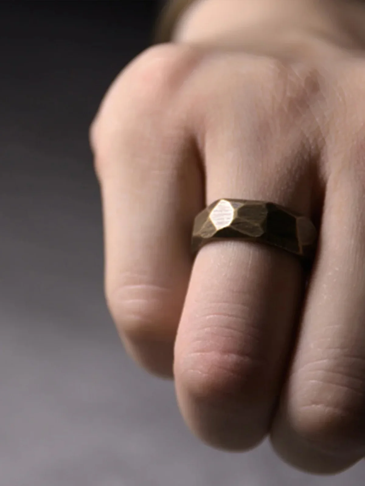 Handcrafted Multi-Faceted Open Ring in Red Copper & Brass - Image 8