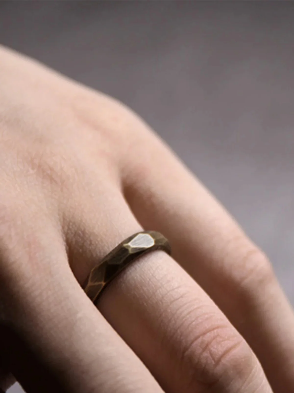 Handcrafted Multi-Faceted Open Ring in Red Copper & Brass - Image 9