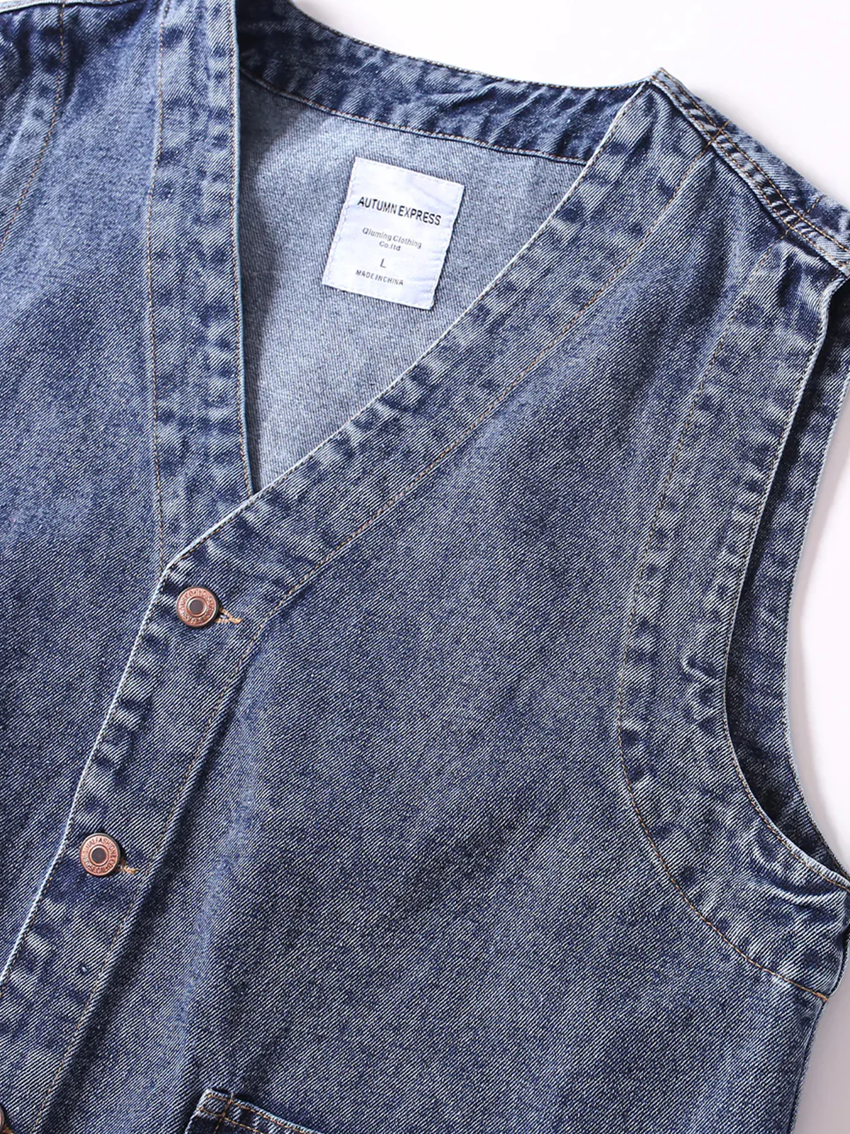 V-neck Washable Denim Vest - Image 13