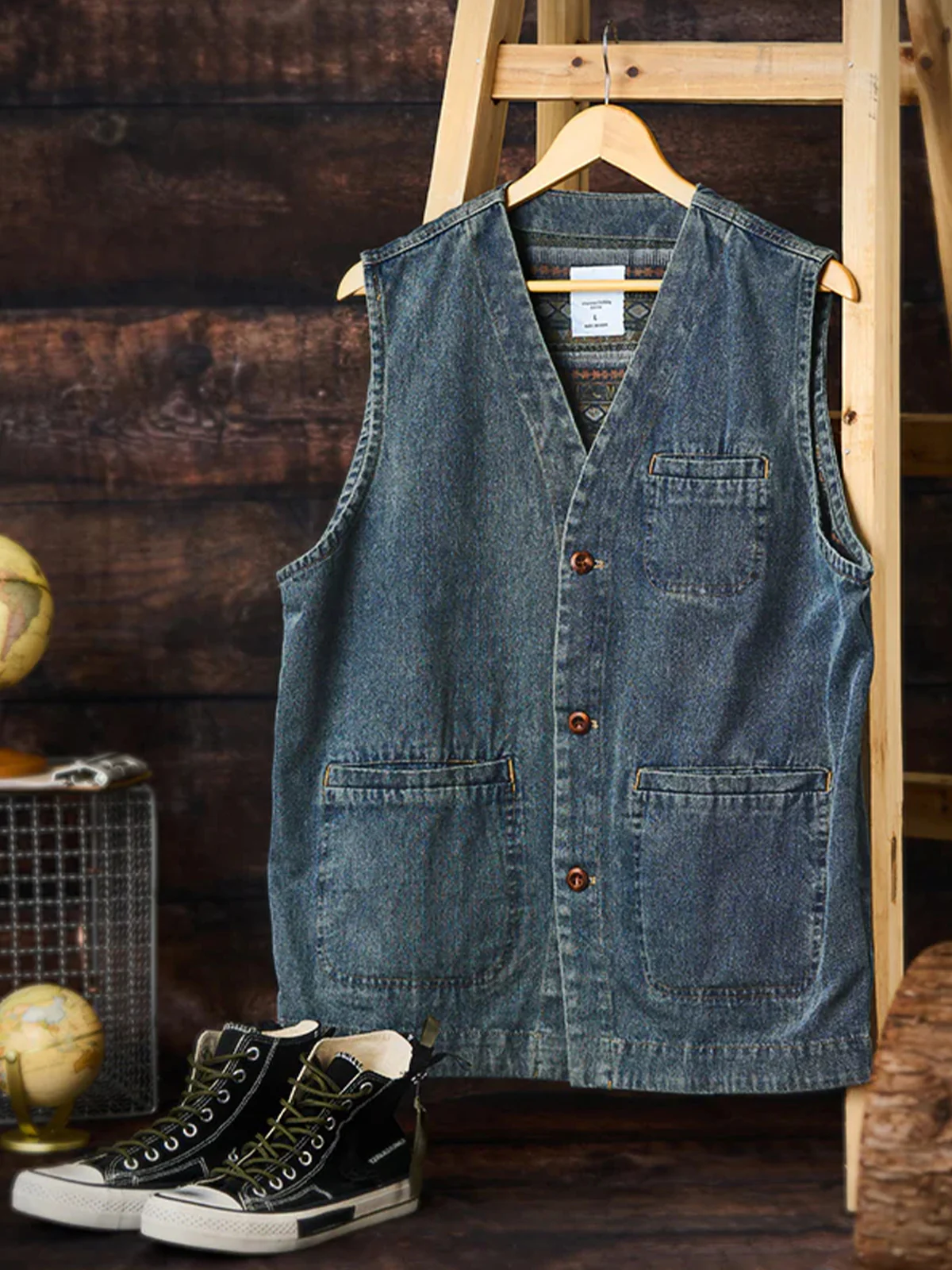 Ethnic Pattern Denim Vest - Image 3