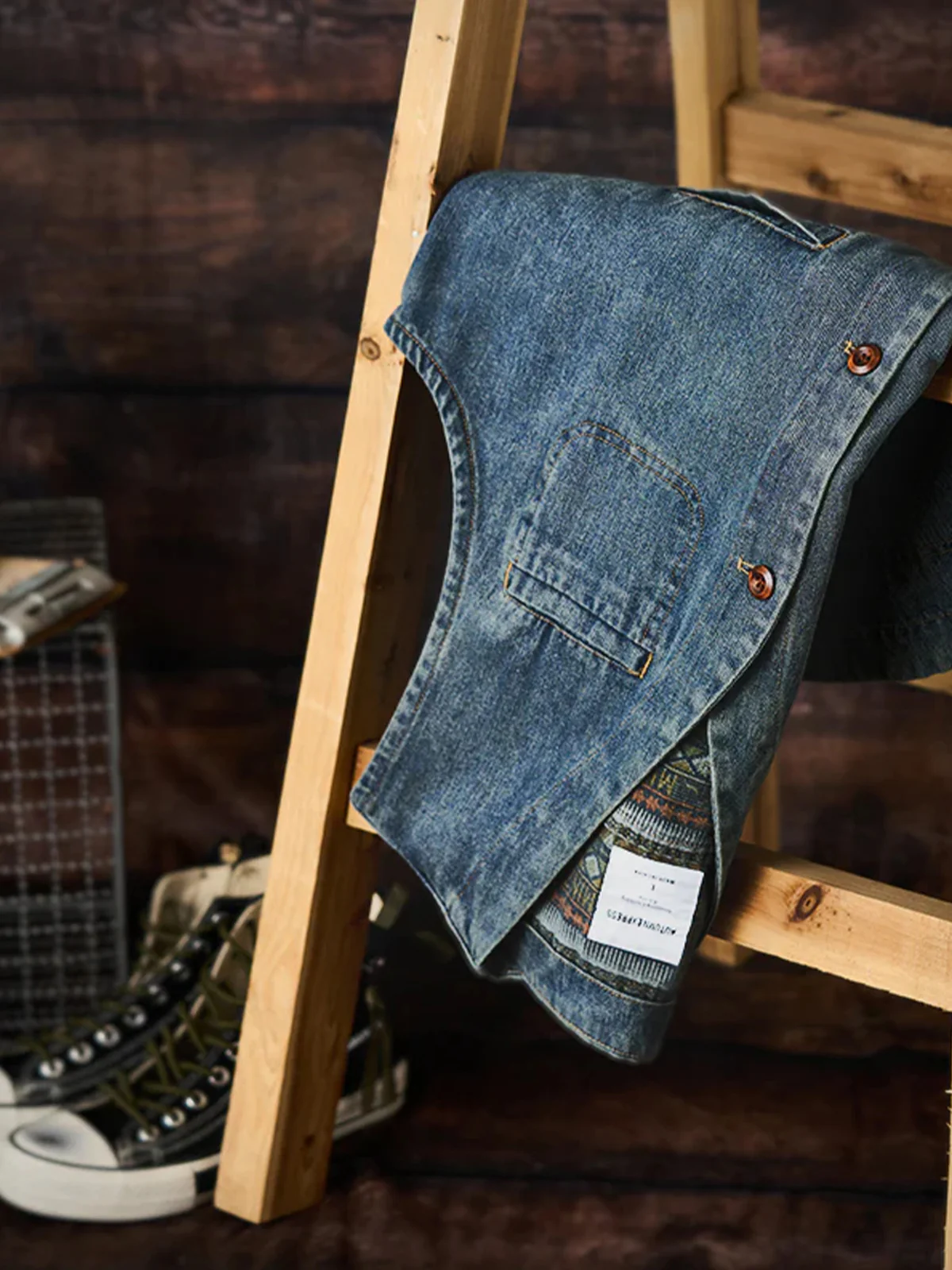 Ethnic Pattern Denim Vest - Image 4