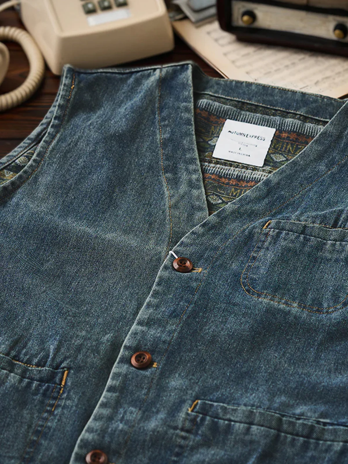 Ethnic Pattern Denim Vest - Image 5