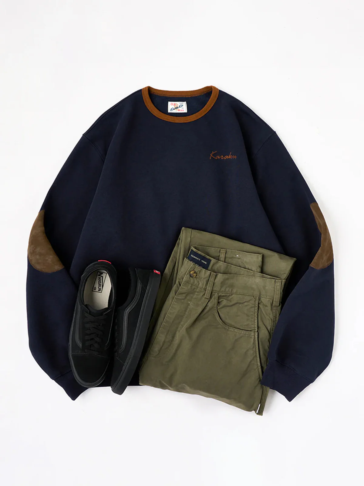 "KaraKu" Embroidery  Elbow Suede Patches Brushed Cotton Sweatshirt - Image 23