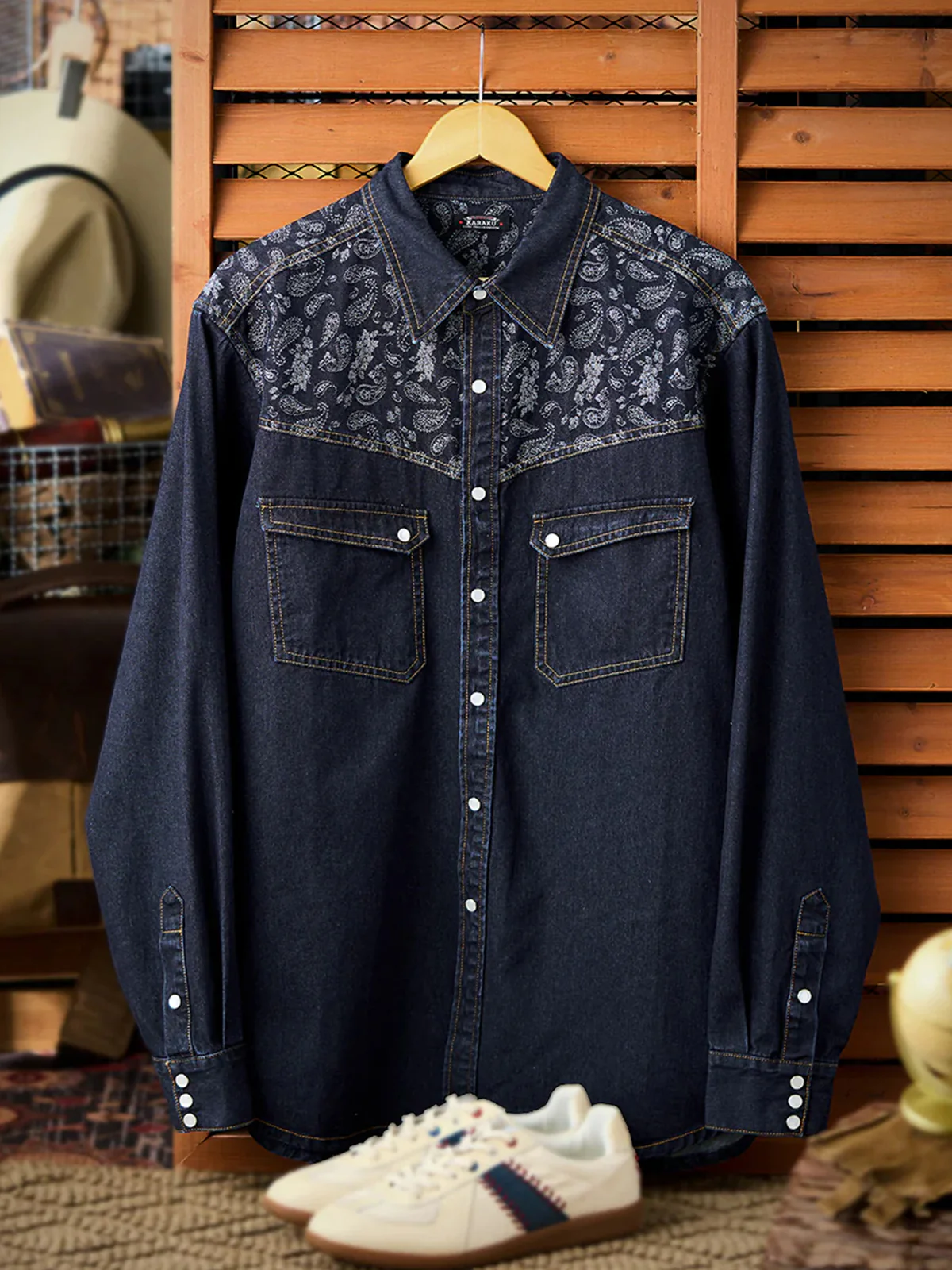 Jacquard Paisley Panel Denim Western Shirt - Image 3