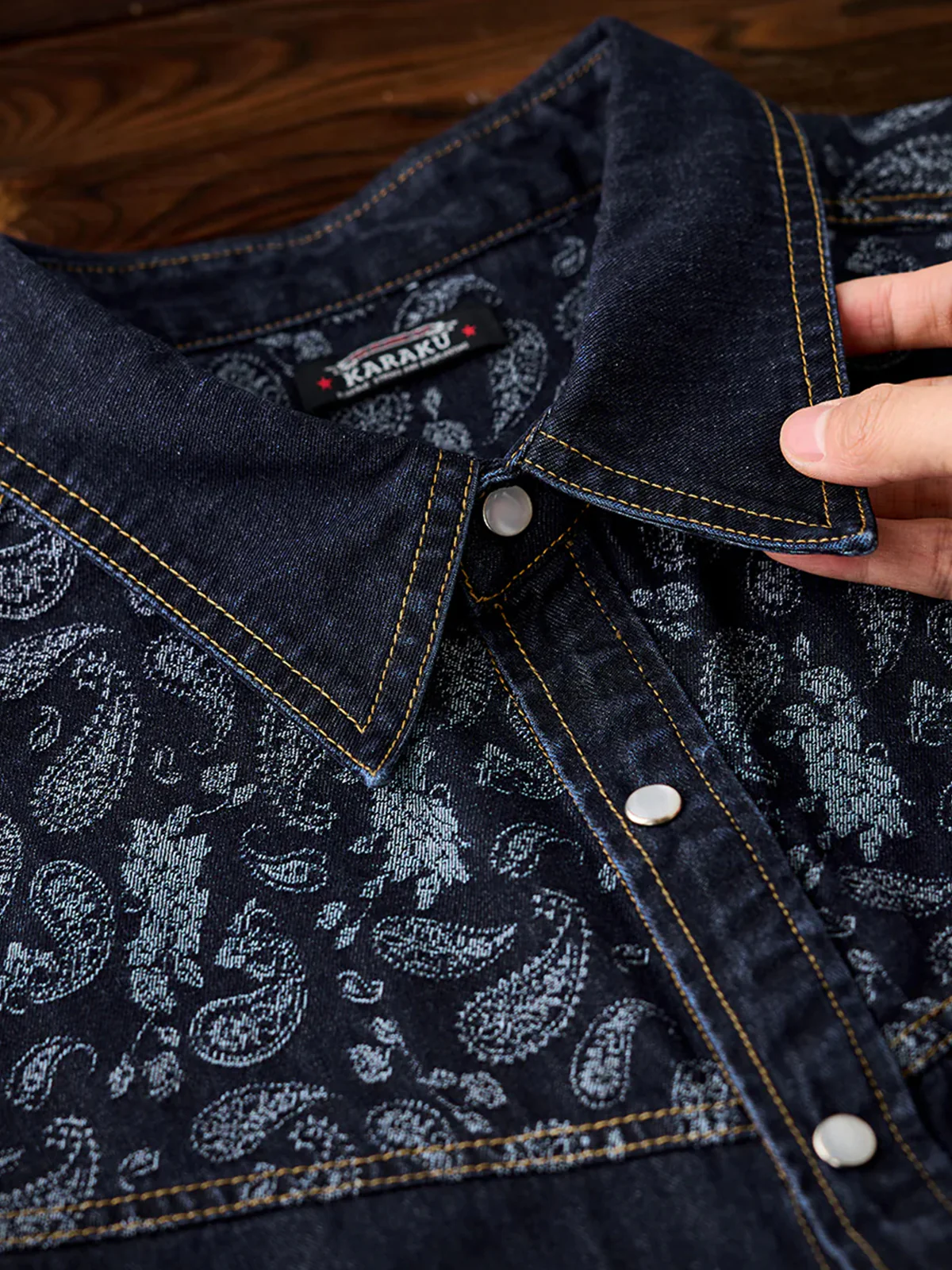 Jacquard Paisley Panel Denim Western Shirt - Image 6