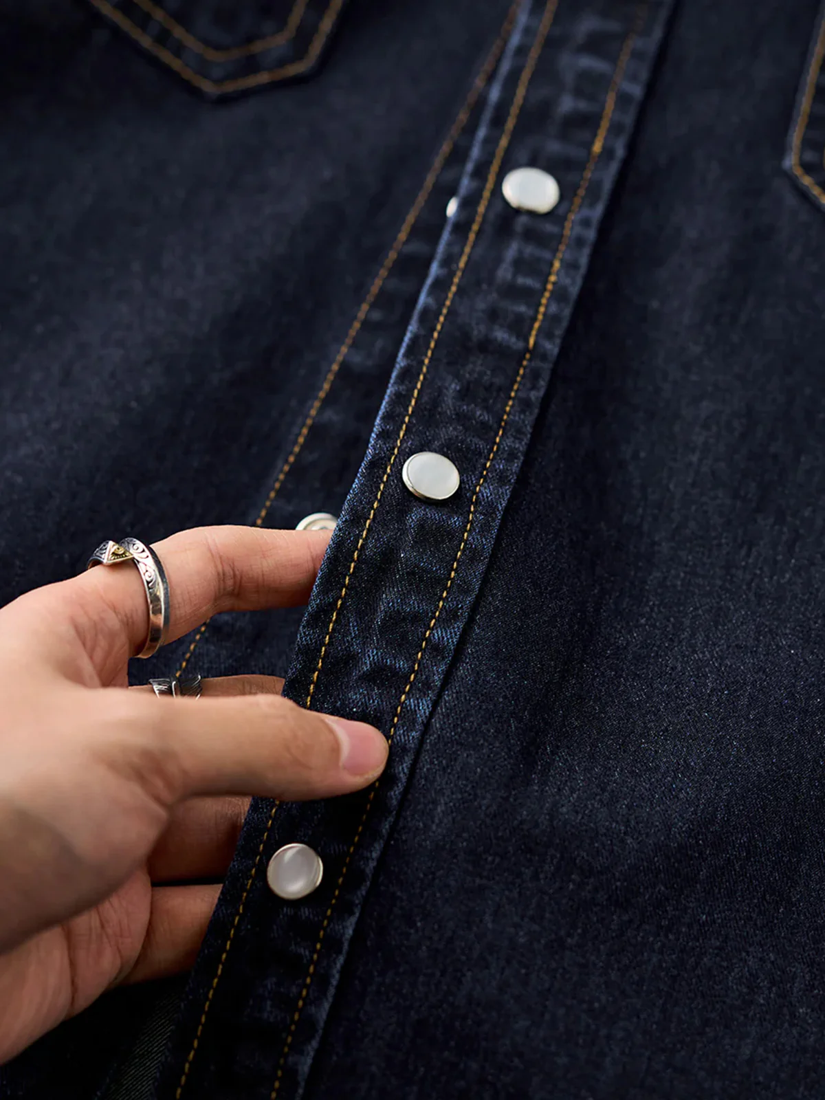 Jacquard Paisley Panel Denim Western Shirt - Image 8