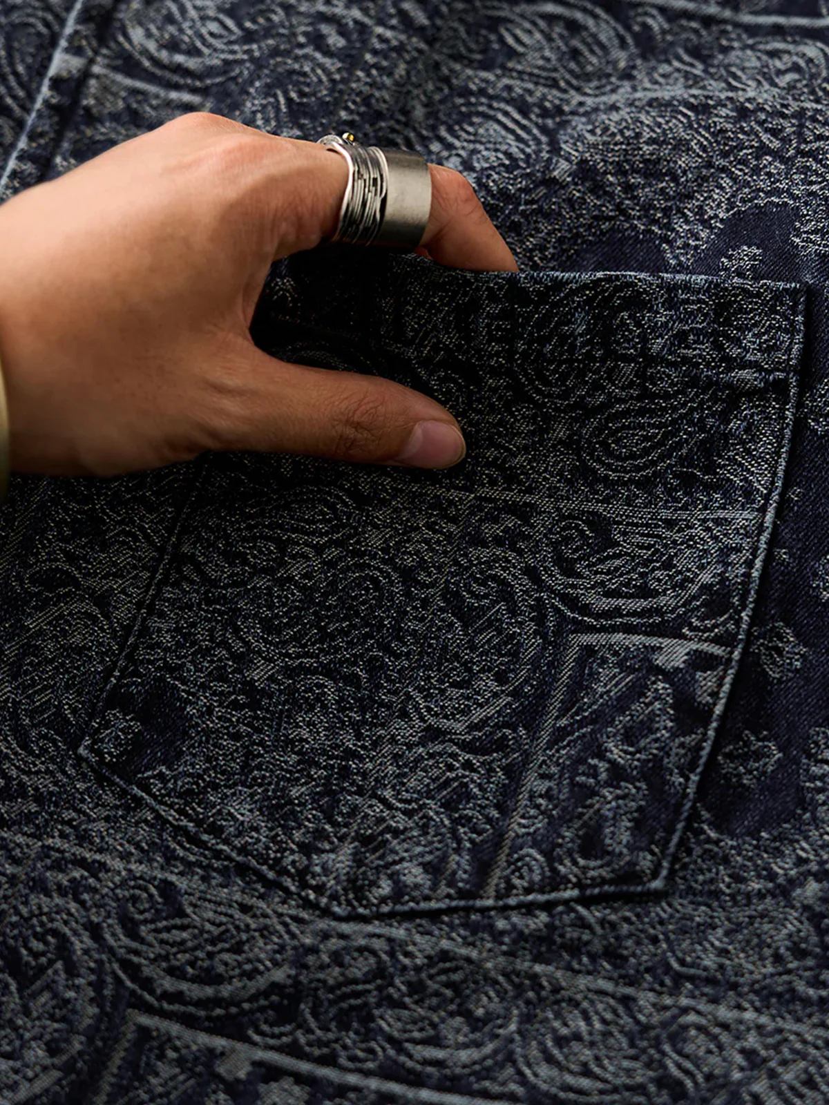 Toggle Buttons Paisley Jacquard Denim Shirt - Image 10