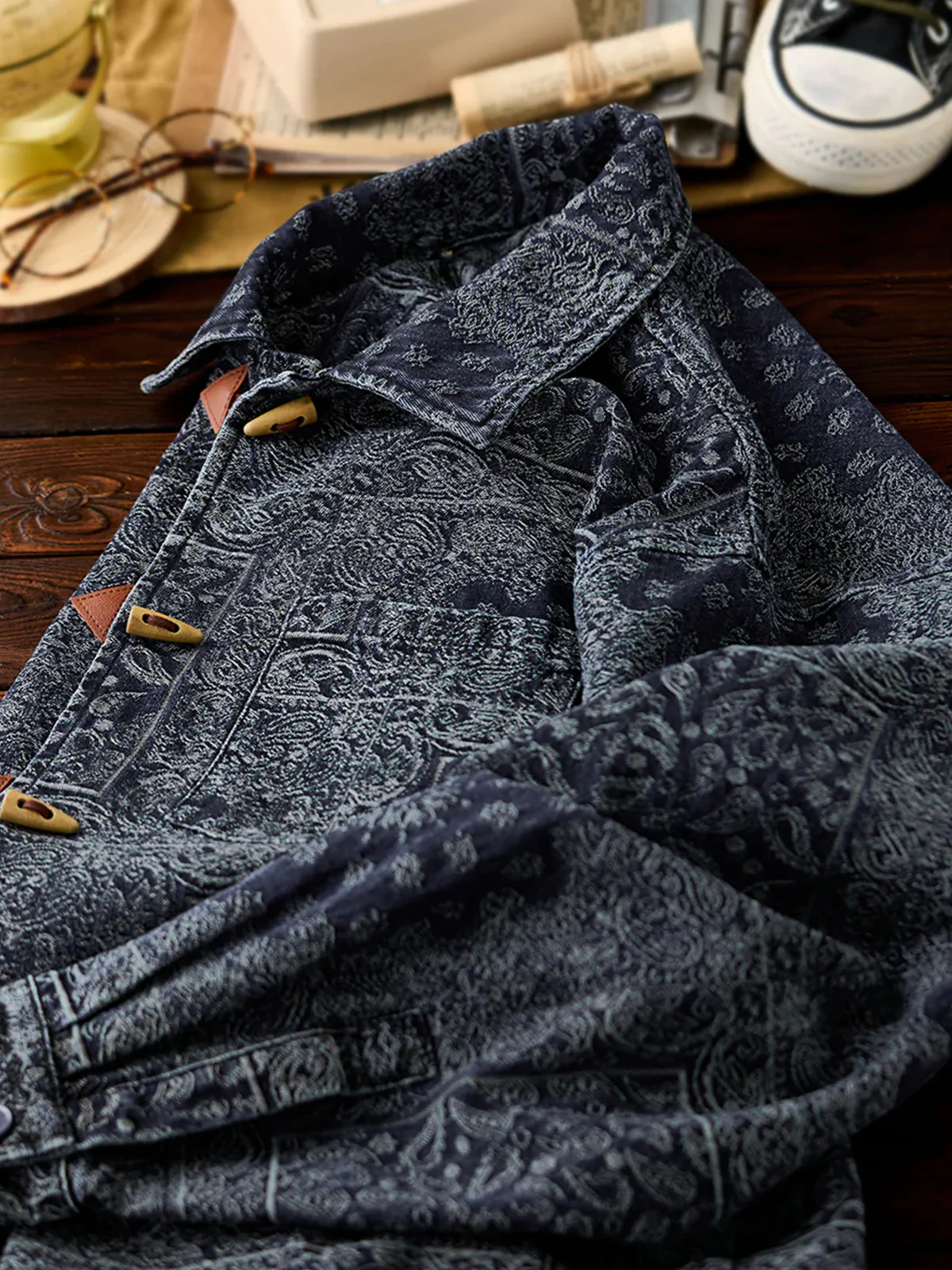 Toggle Buttons Paisley Jacquard Denim Shirt - Image 12