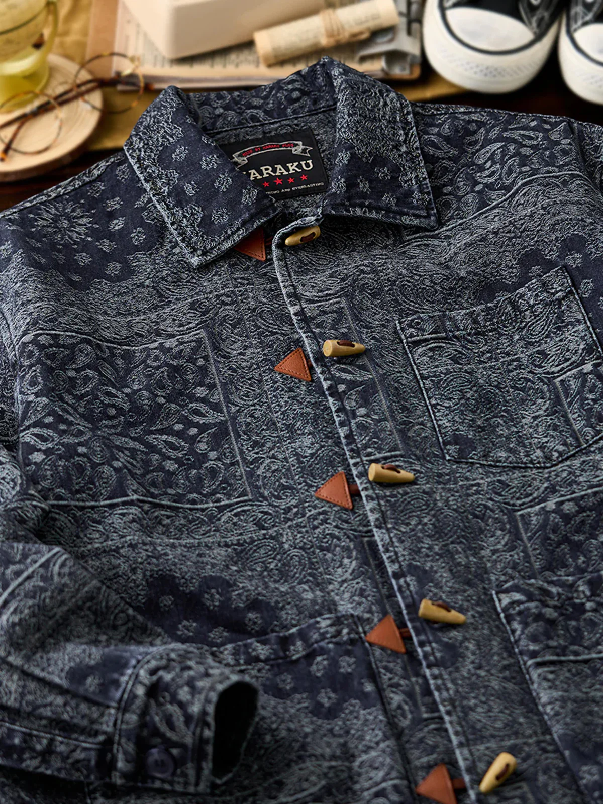 Toggle Buttons Paisley Jacquard Denim Shirt - Image 13