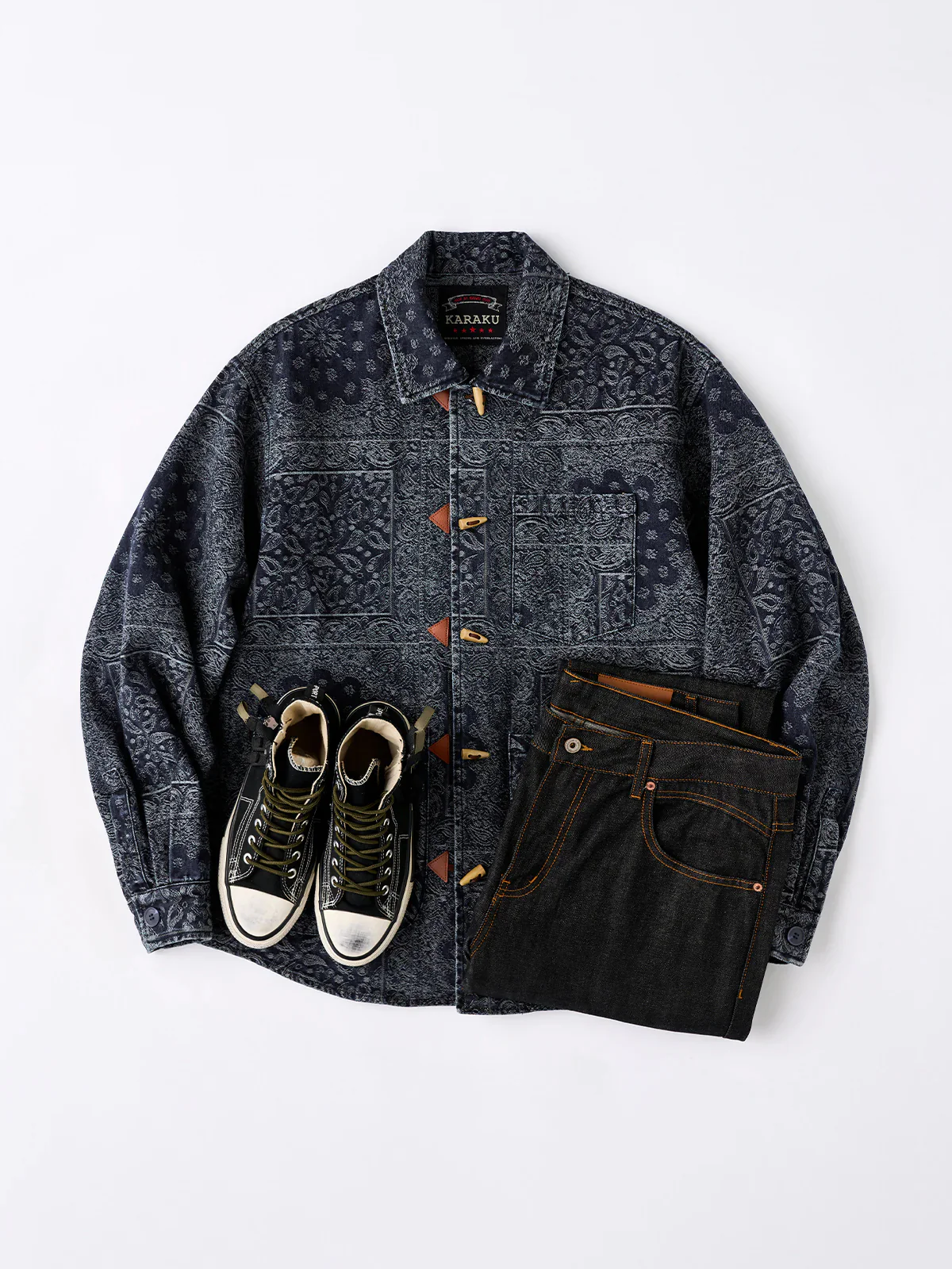 Toggle Buttons Paisley Jacquard Denim Shirt - Image 22