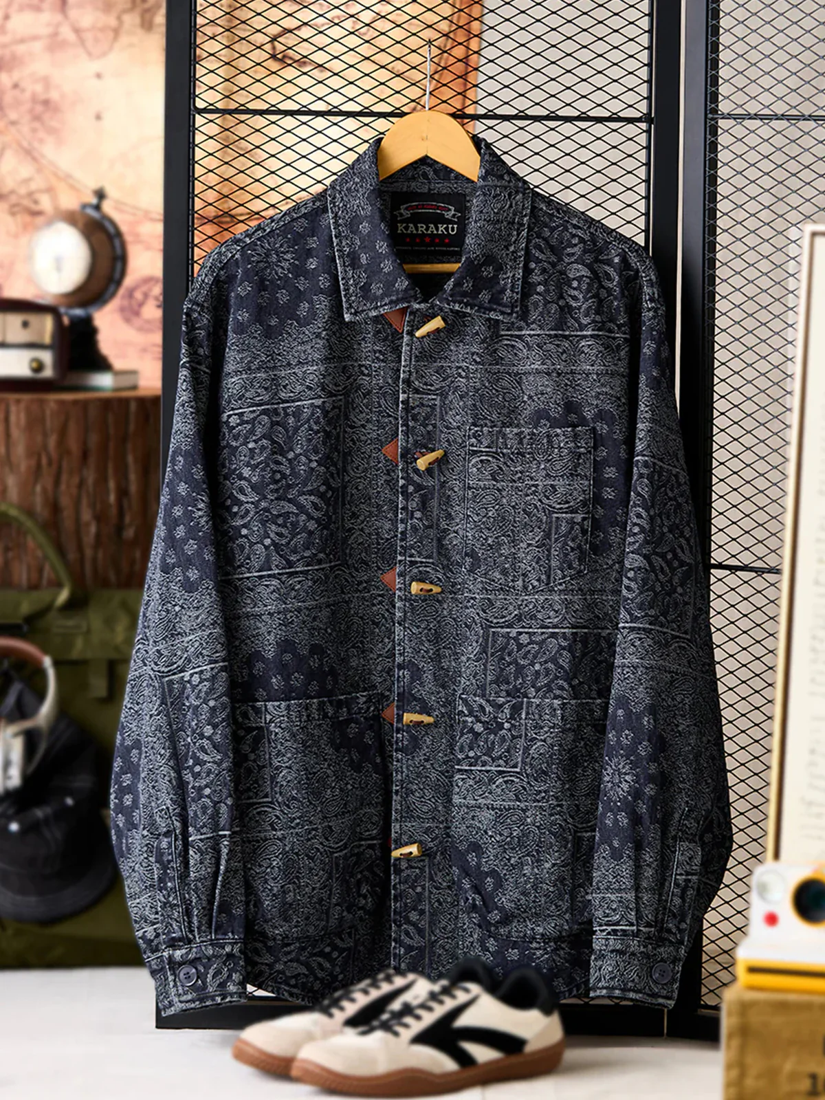 Toggle Buttons Paisley Jacquard Denim Shirt - Image 3