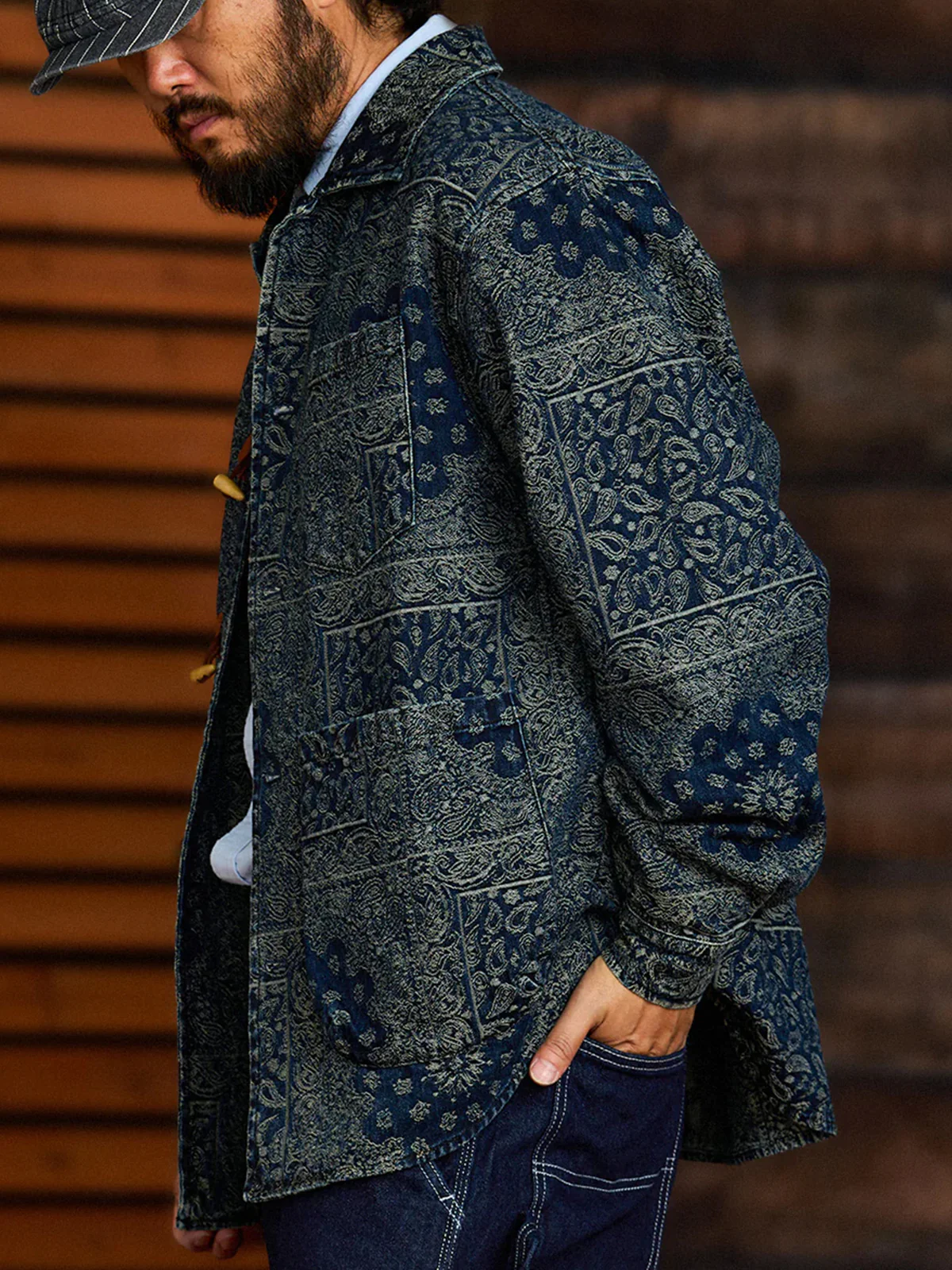 Toggle Buttons Paisley Jacquard Denim Shirt - Image 6