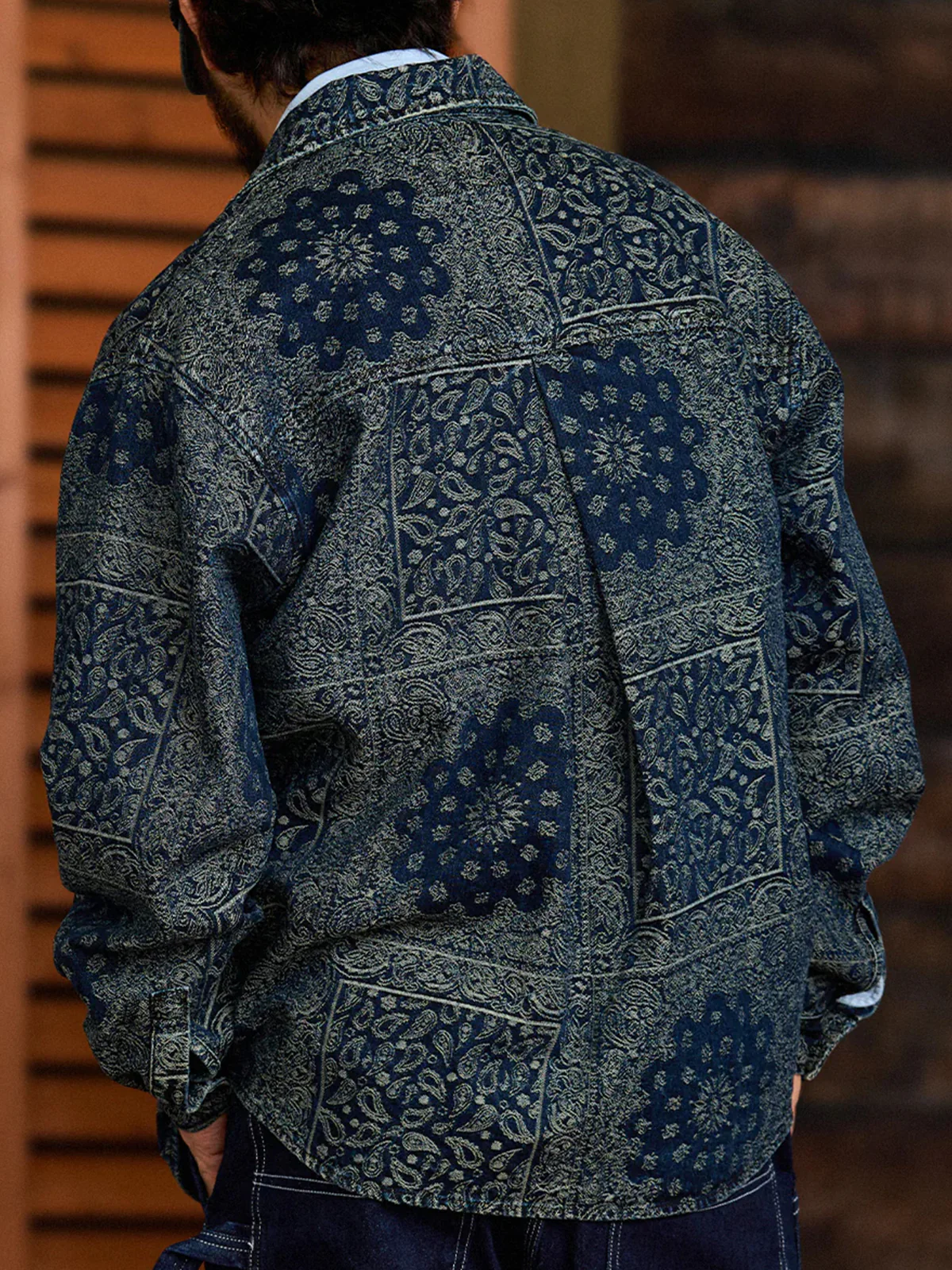 Toggle Buttons Paisley Jacquard Denim Shirt - Image 7