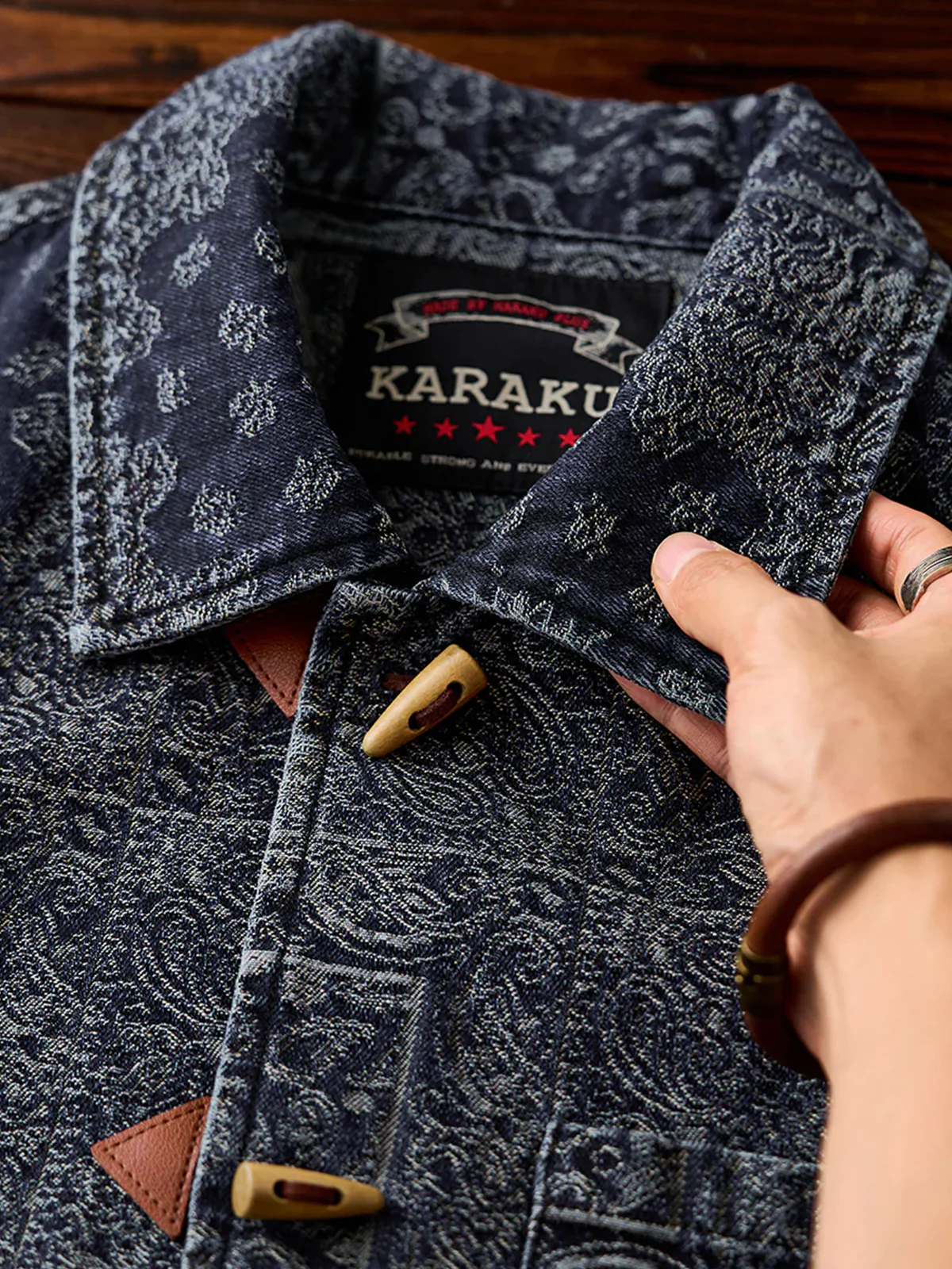 Toggle Buttons Paisley Jacquard Denim Shirt - Image 8