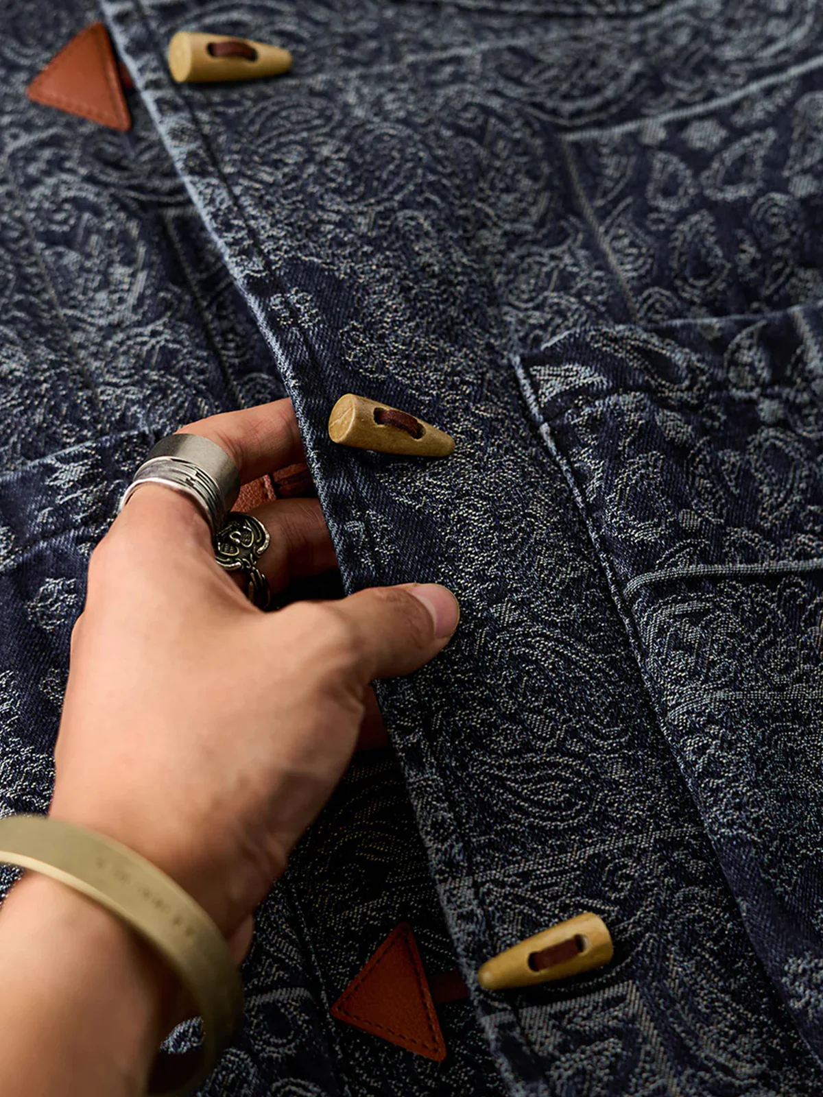 Toggle Buttons Paisley Jacquard Denim Shirt - Image 9