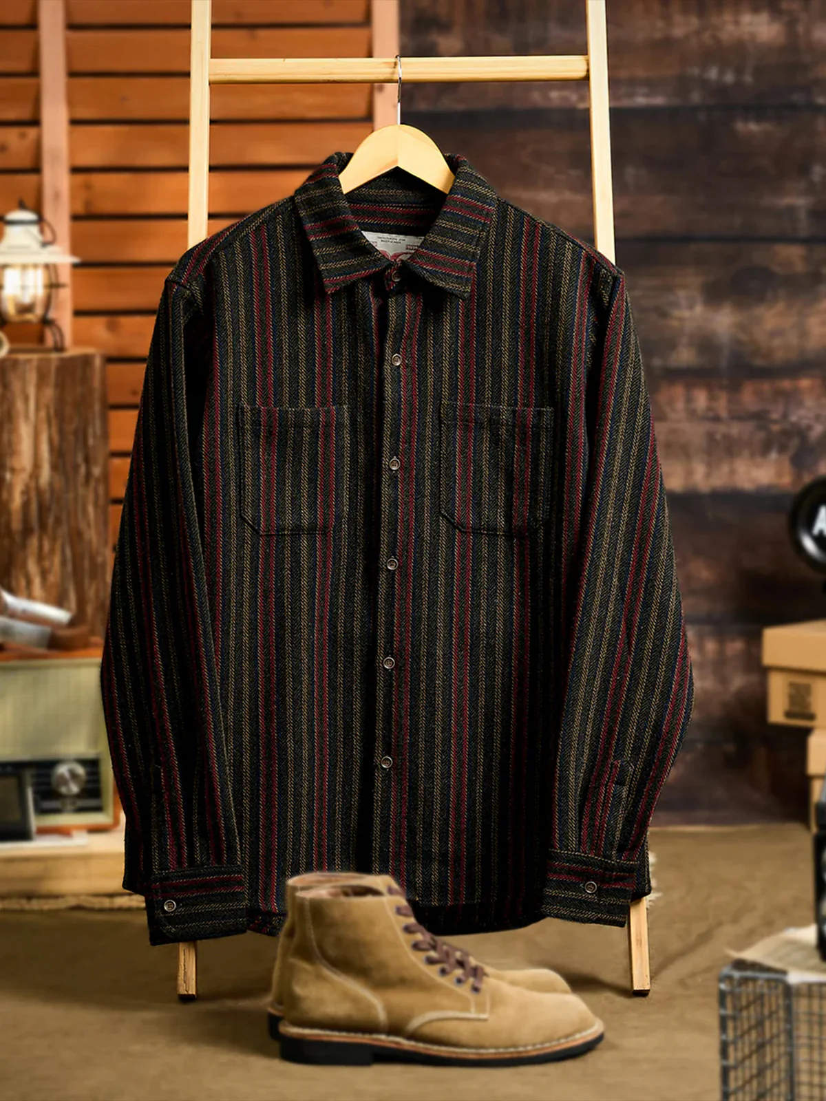 Retro-Style Stripe Jacquard Work Shirt - Image 3