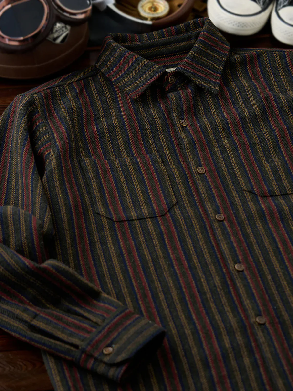 Retro-Style Stripe Jacquard Work Shirt - Image 4