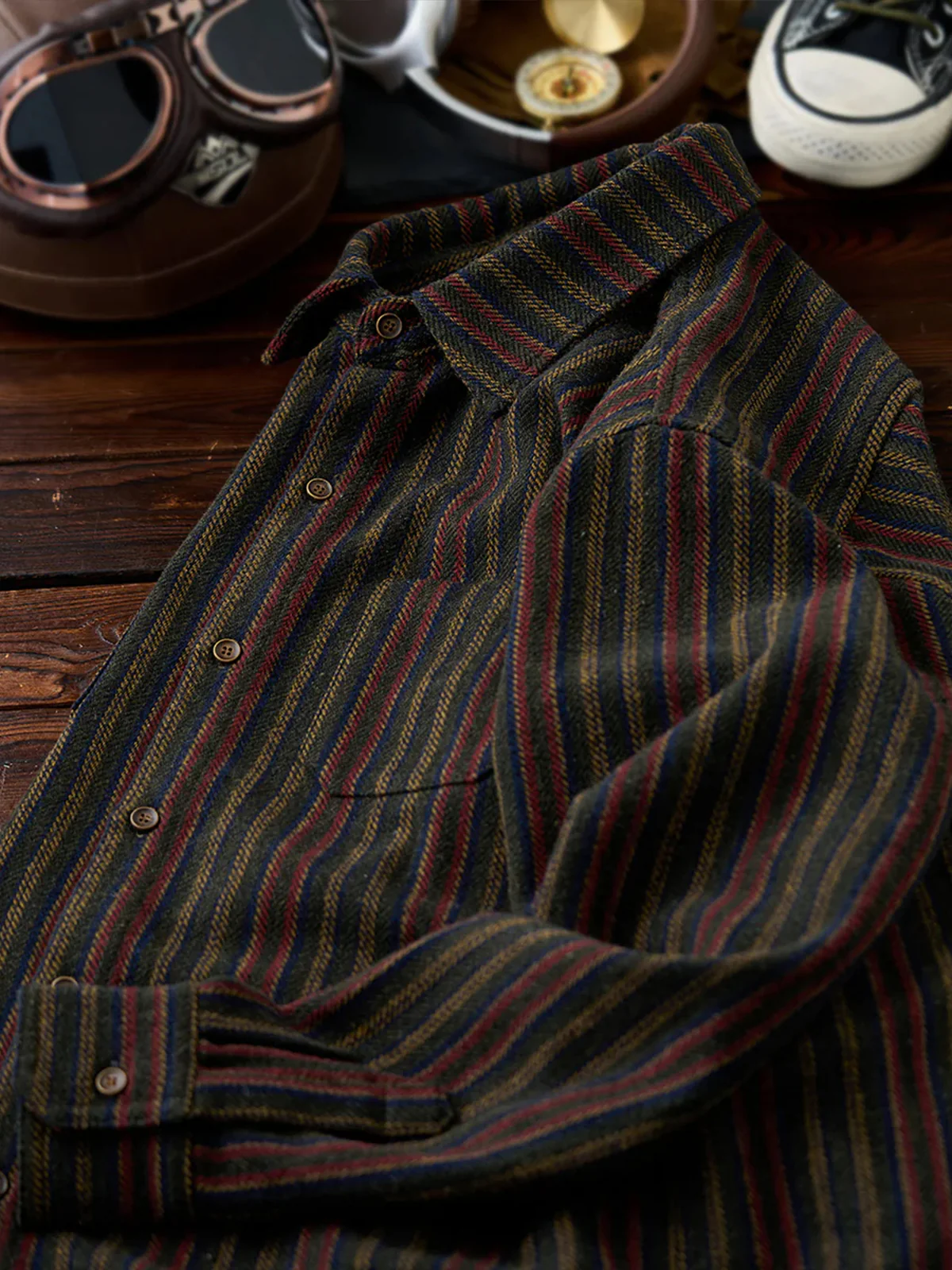 Retro-Style Stripe Jacquard Work Shirt - Image 5