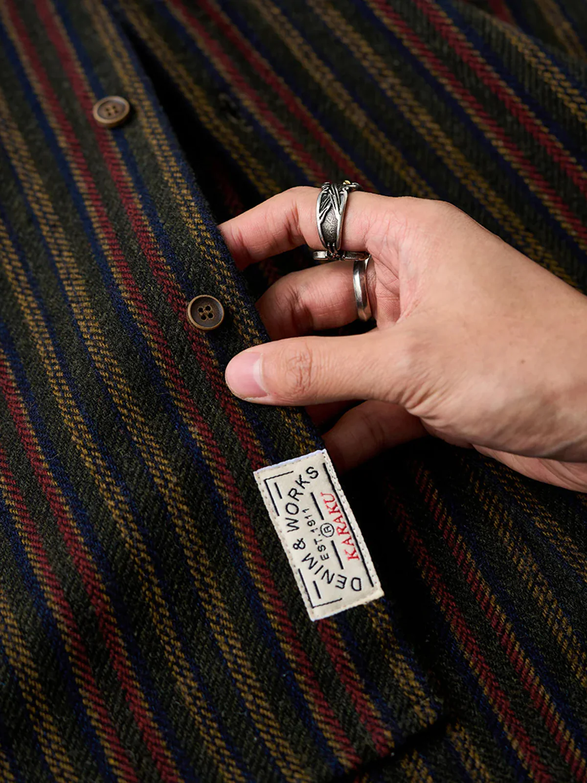 Retro-Style Stripe Jacquard Work Shirt - Image 7