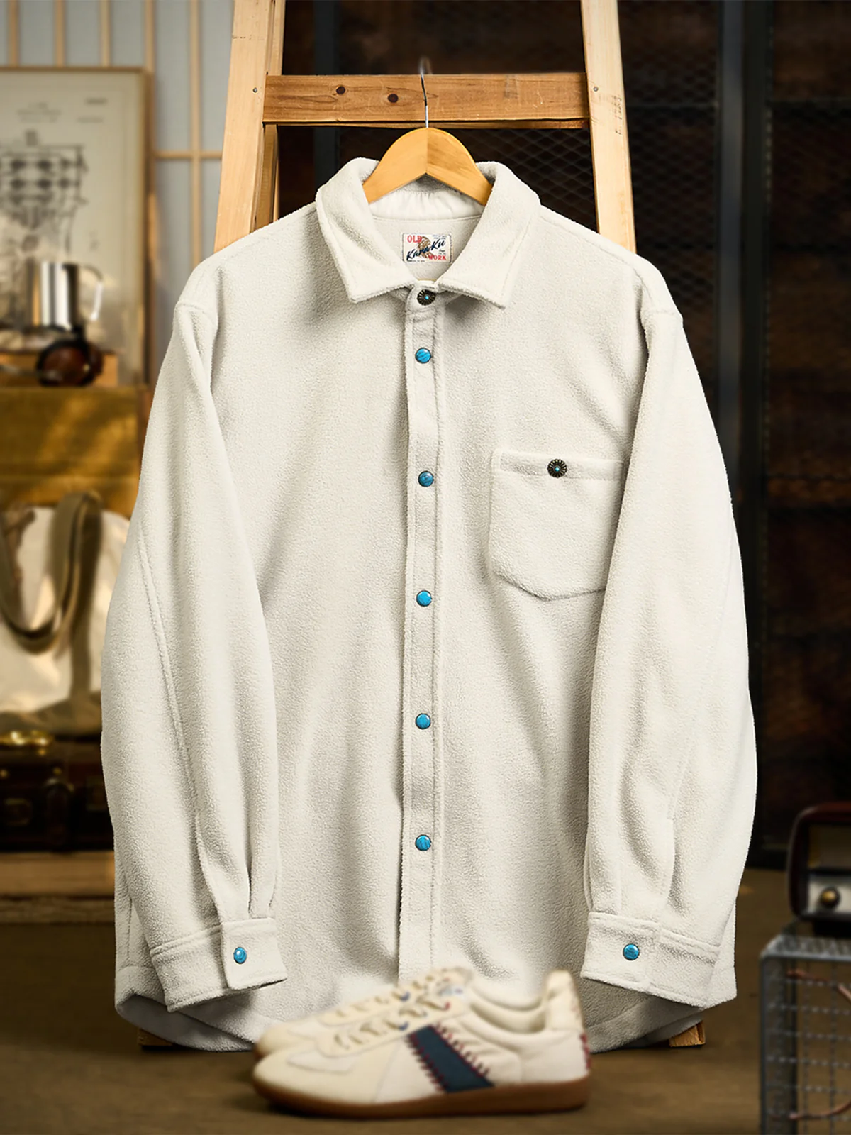 Brushed Fleece Shirt with Turquoise-Style Buttons - Image 3