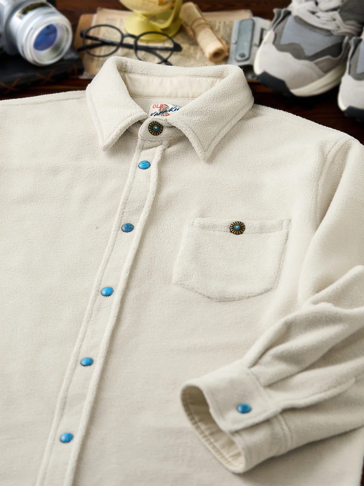 Brushed Fleece Shirt with Turquoise-Style Buttons - Image 4