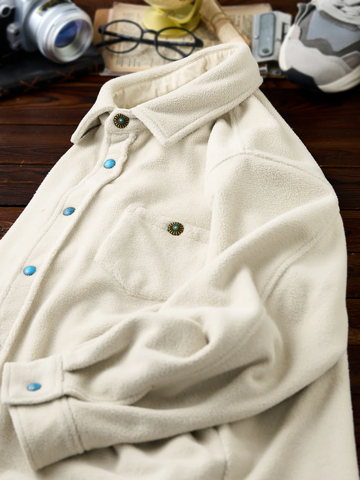 Brushed Fleece Shirt with Turquoise-Style Buttons - Image 5