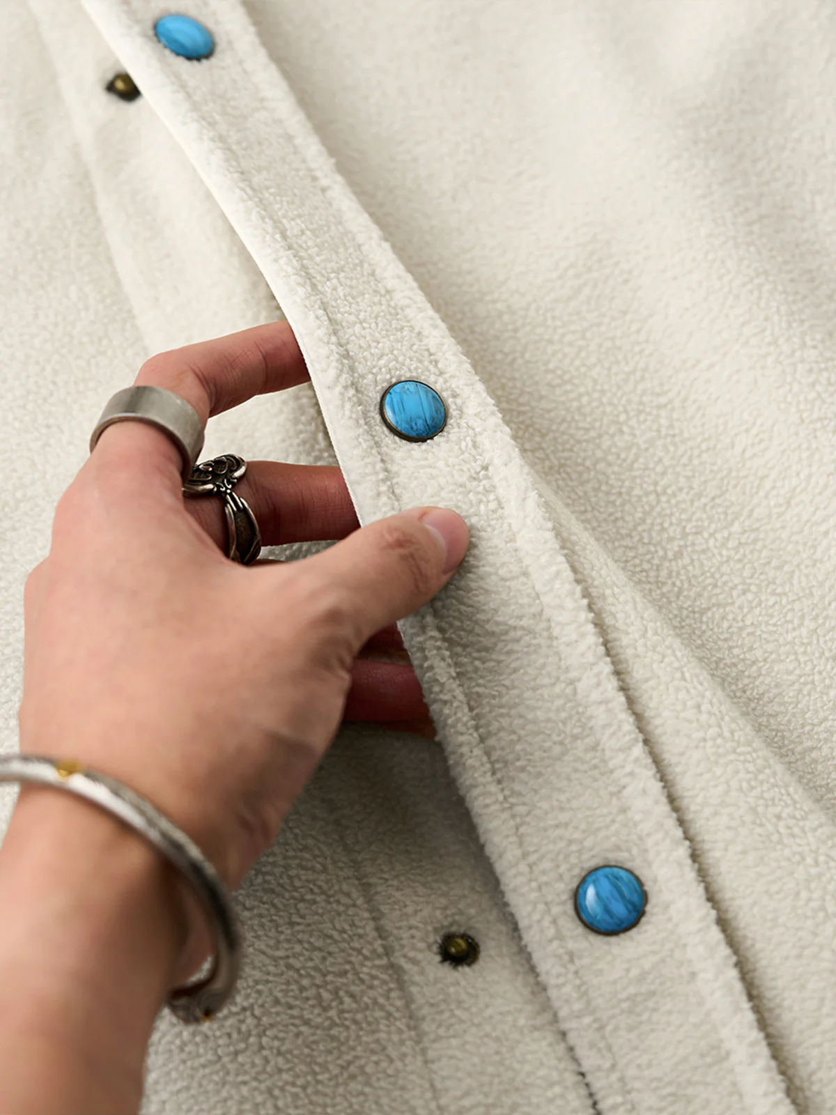 Brushed Fleece Shirt with Turquoise-Style Buttons - Image 7