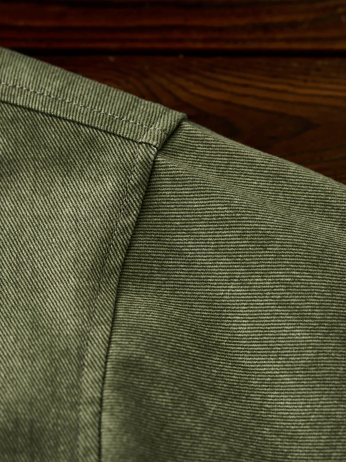 Denim Piping Custom Leather Tag Collarless Jacket - Image 11