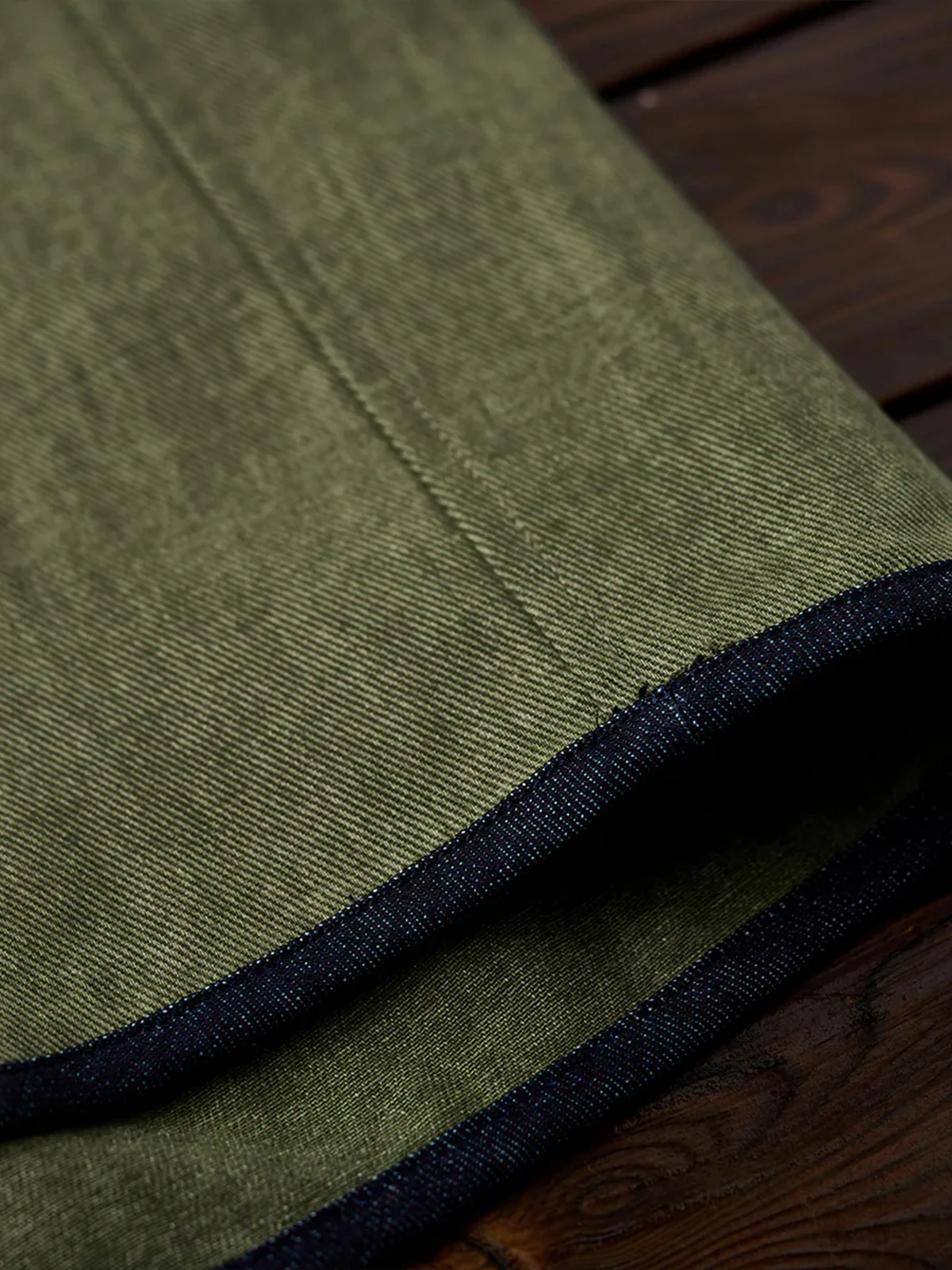 Denim Piping Custom Leather Tag Collarless Jacket - Image 15