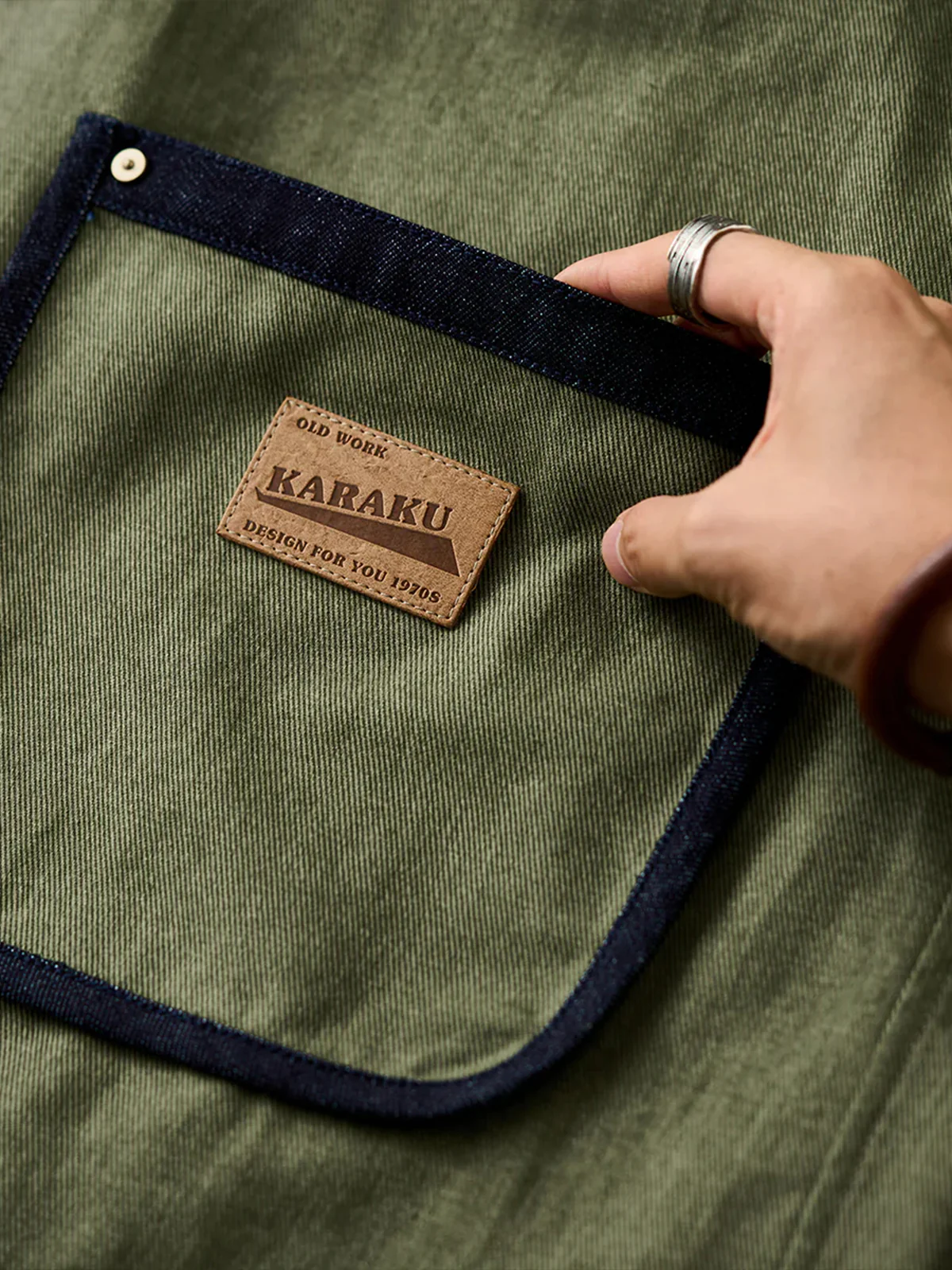 Denim Piping Custom Leather Tag Collarless Jacket - Image 7